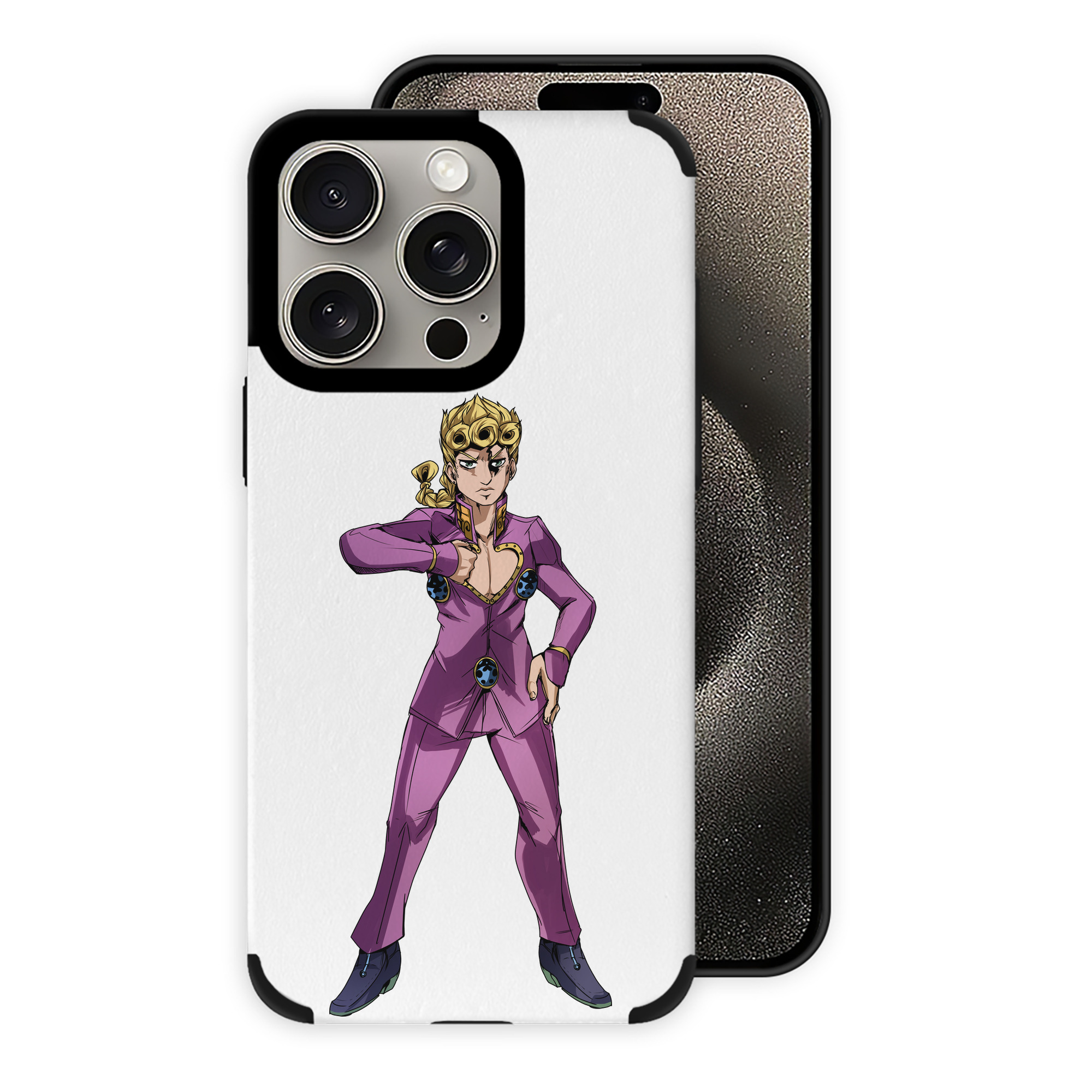（画像用） ジョジョの奇妙な冒険 ジョルノ?ジョバァーナ JoJo's Bizarre Adventure Giorno Giovanna 【iPhone15ProMax対応】 PUレザー スマホケース 耐衝撃＆黄変防止