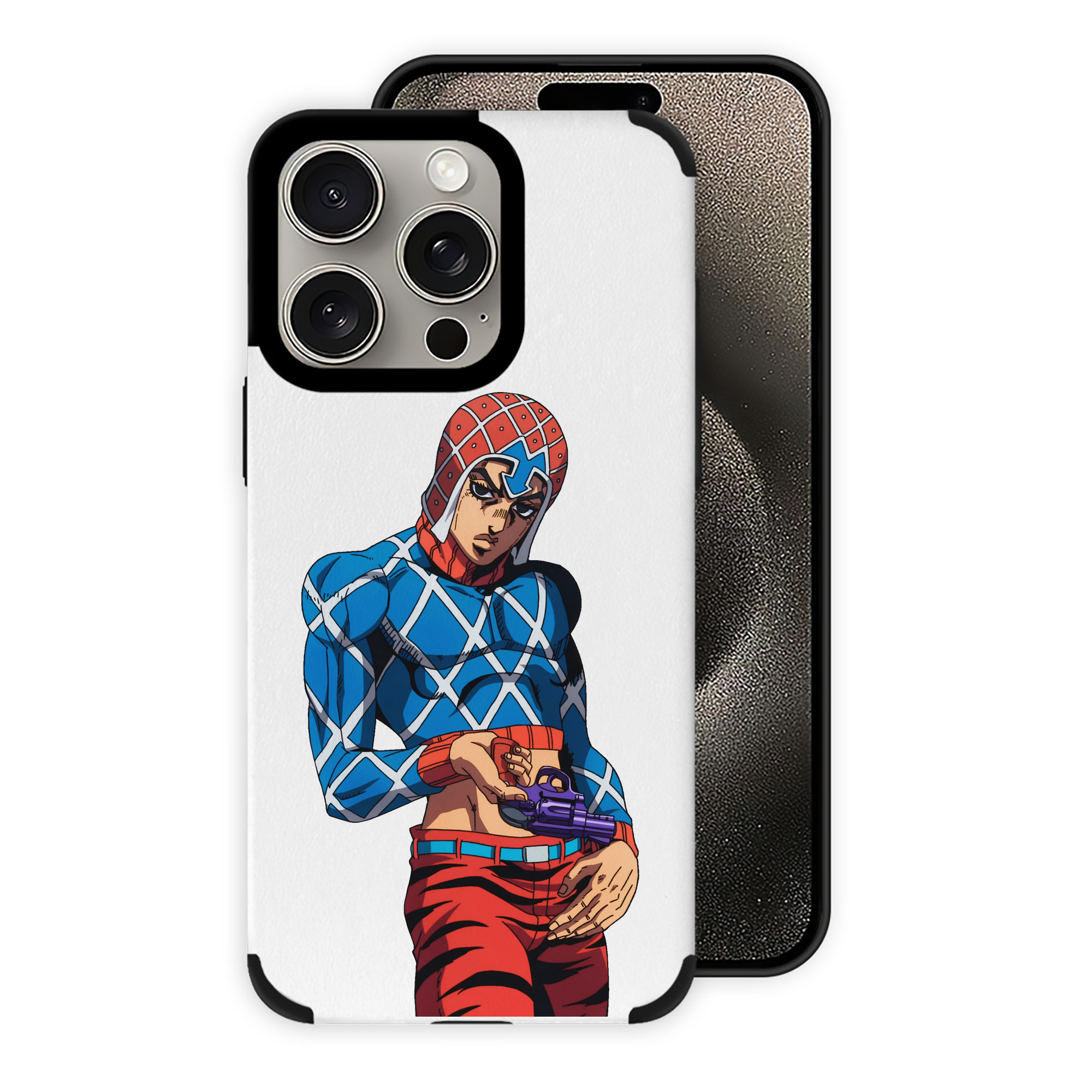 （画像用） ジョジョの奇妙な冒険 グイード?ミスタ JoJo's Bizarre Adventure Guido Mista 【iPhone15ProMax対応】 PUレザー スマホケース 耐衝撃＆黄変防止
