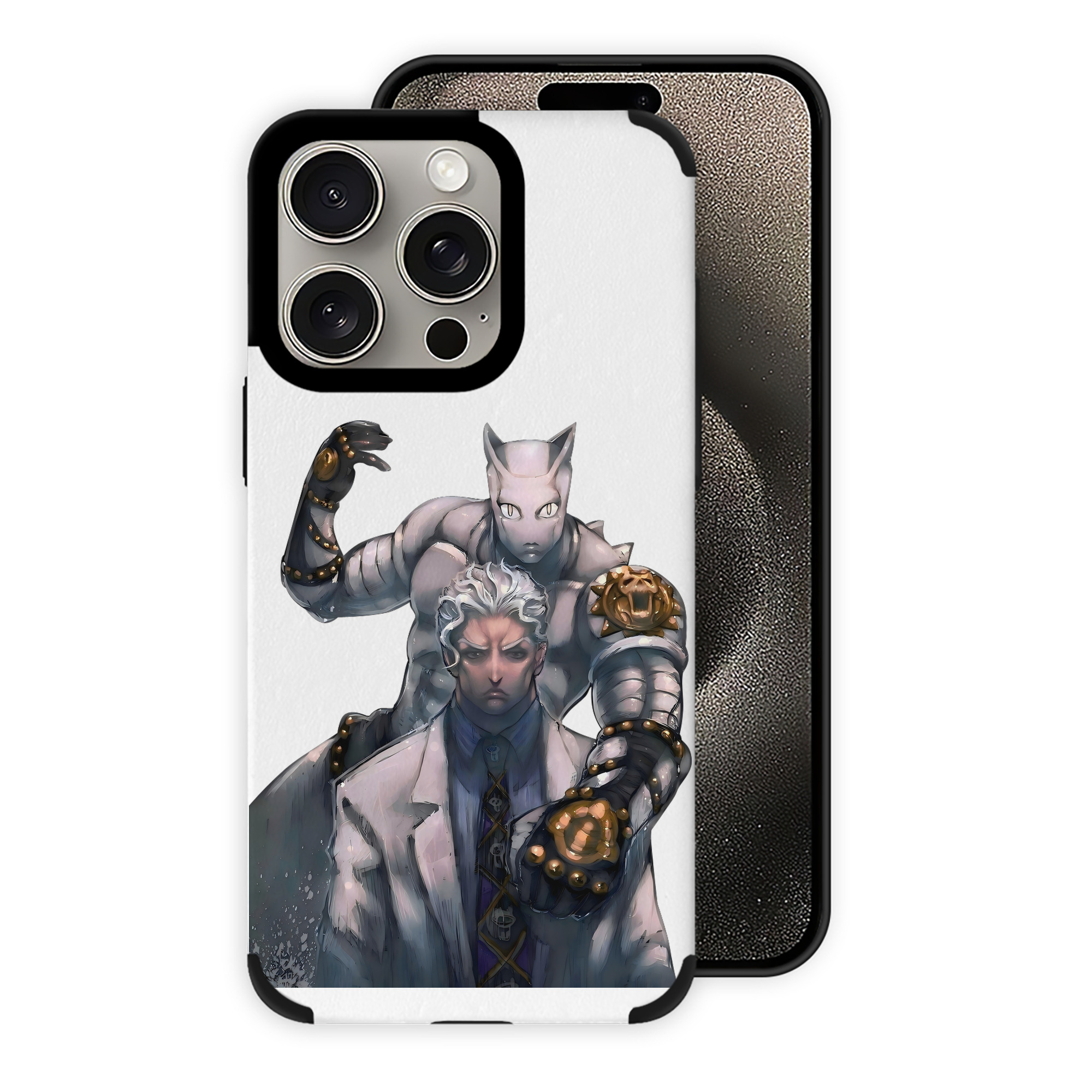 （画像用） ジョジョの奇妙な冒険 きら よしかげ JoJo's Bizarre Adventure Kira Yoshikage 【iPhone15ProMax対応】 PUレザー スマホケース 耐衝撃＆黄変防止
