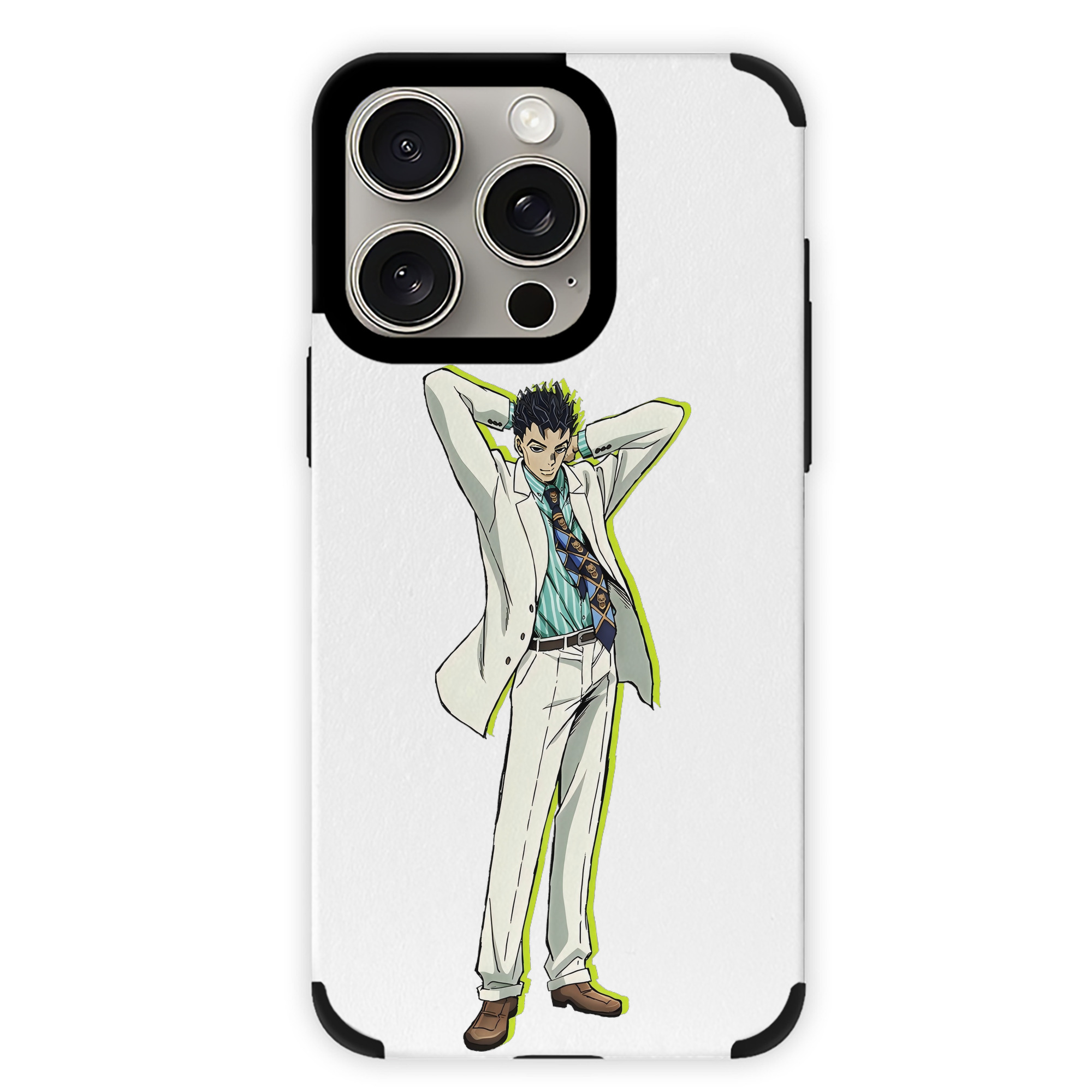 （画像用） ジョジョの奇妙な冒険 きら よしかげ JoJo's Bizarre Adventure Kira Yoshikage 【iPhone15ProMax対応】 PUレザー スマホケース 耐衝撃＆黄変防止