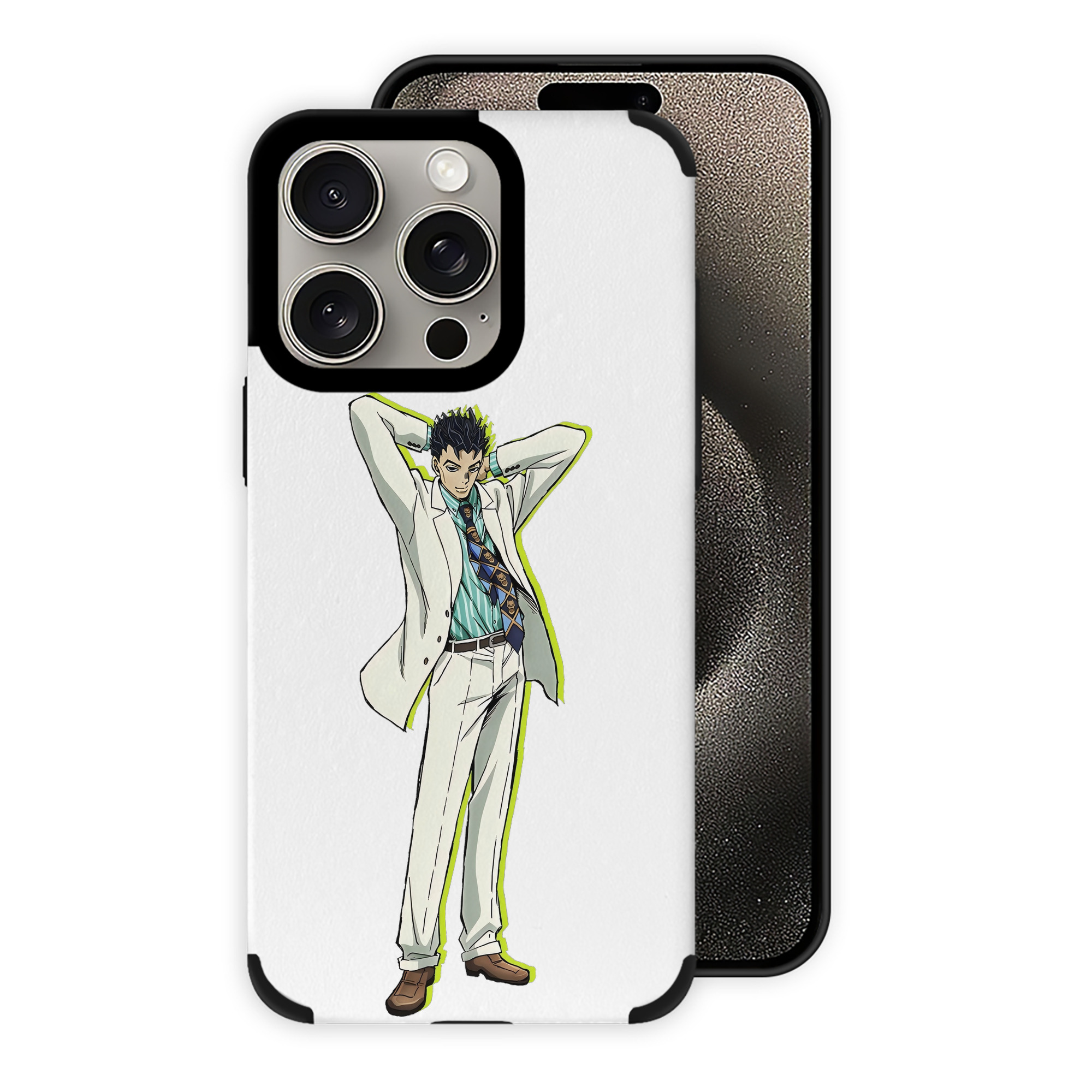 （画像用） ジョジョの奇妙な冒険 きら よしかげ JoJo's Bizarre Adventure Kira Yoshikage 【iPhone15ProMax対応】 PUレザー スマホケース 耐衝撃＆黄変防止