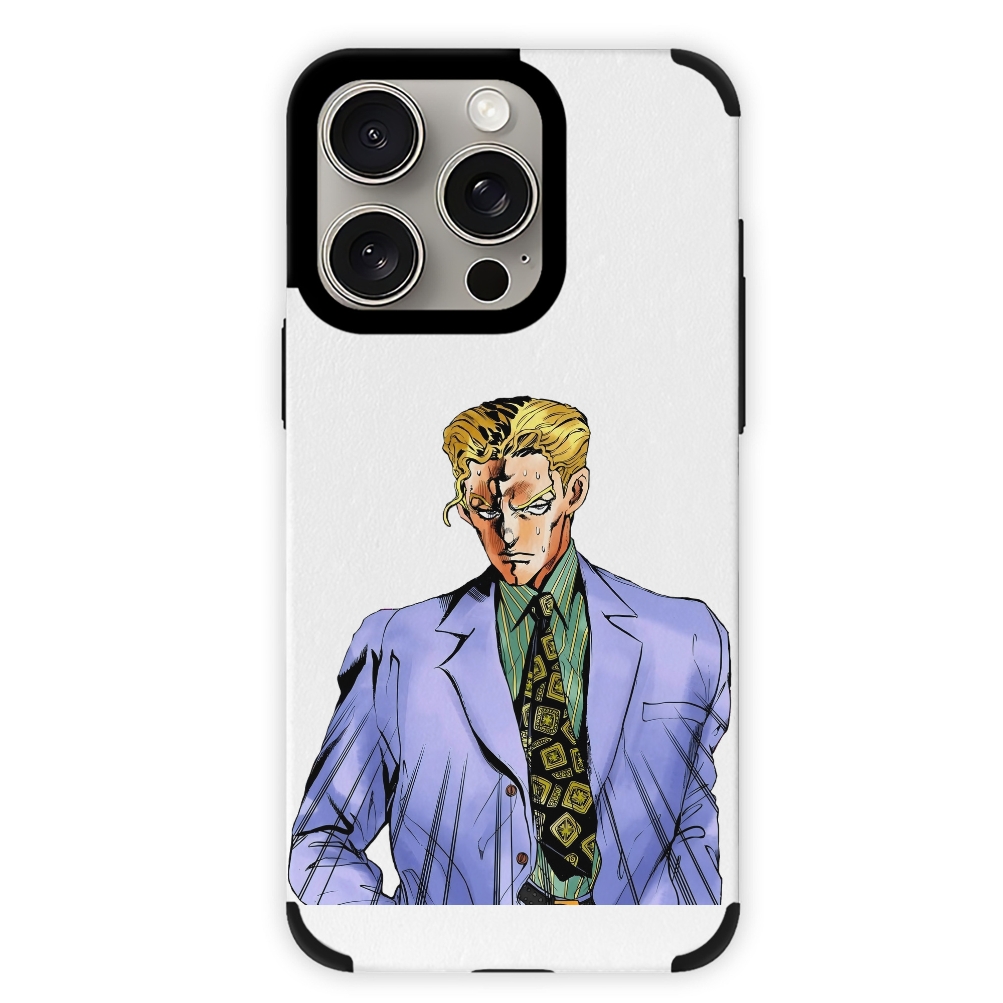 （画像用） ジョジョの奇妙な冒険 きら よしかげ JoJo's Bizarre Adventure Kira Yoshikage 【iPhone15ProMax対応】 PUレザー スマホケース 耐衝撃＆黄変防止