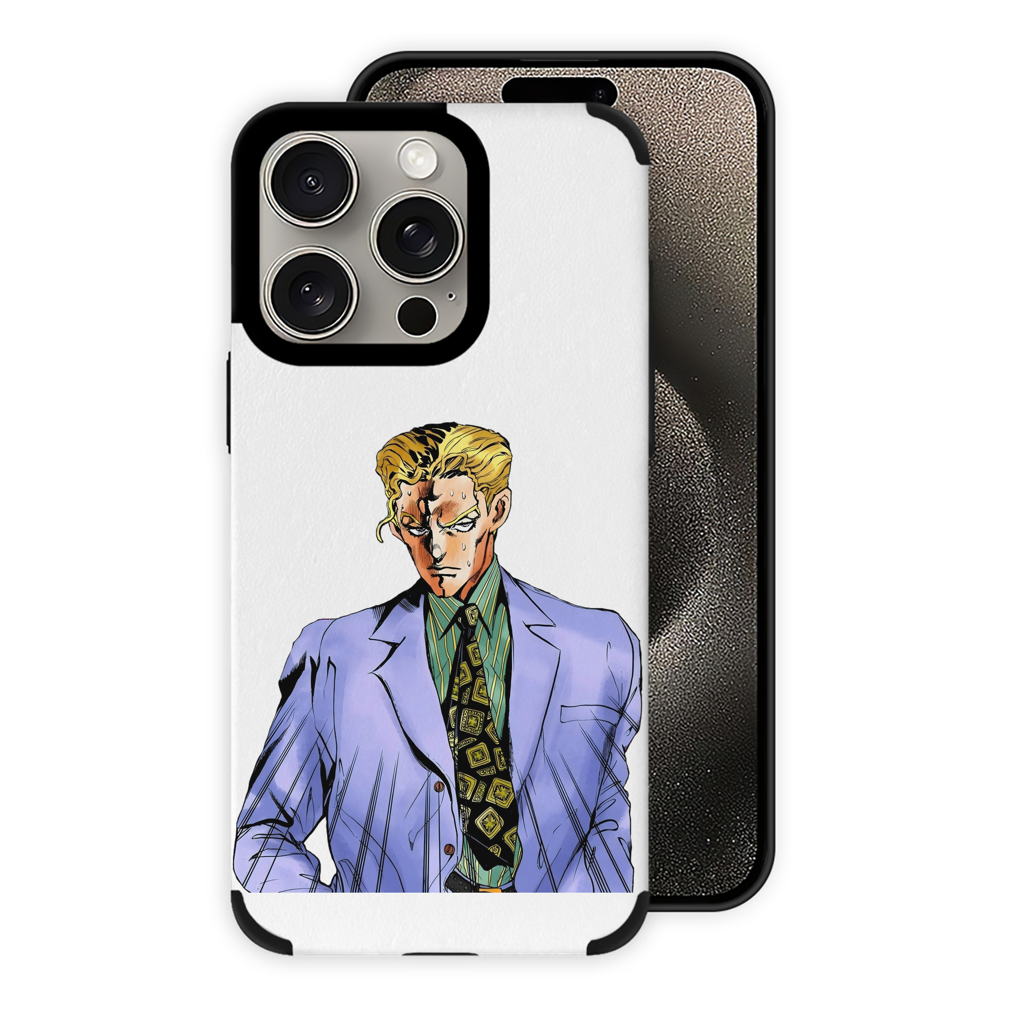（画像用） ジョジョの奇妙な冒険 きら よしかげ JoJo's Bizarre Adventure Kira Yoshikage 【iPhone15ProMax対応】 PUレザー スマホケース 耐衝撃＆黄変防止