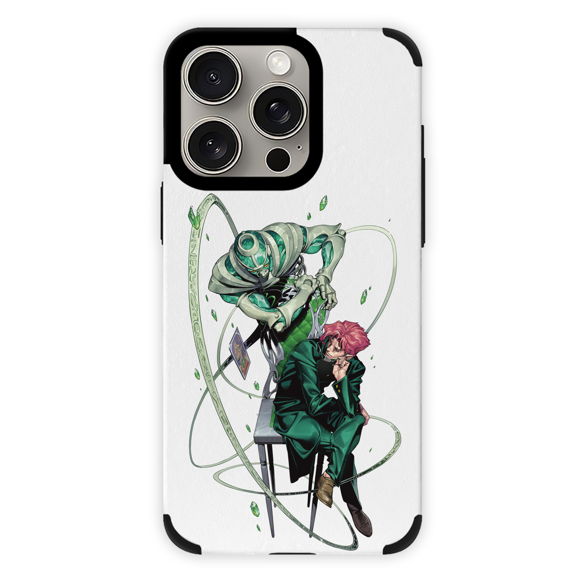 （画像用） ジョジョの奇妙な冒険 花京院 典明（かきょういん のりあき） JoJo's Bizarre Adventure Kakyoin Noriaki 【iPhone15ProMax対応】 PUレザー スマホケース 耐衝撃＆黄変防止