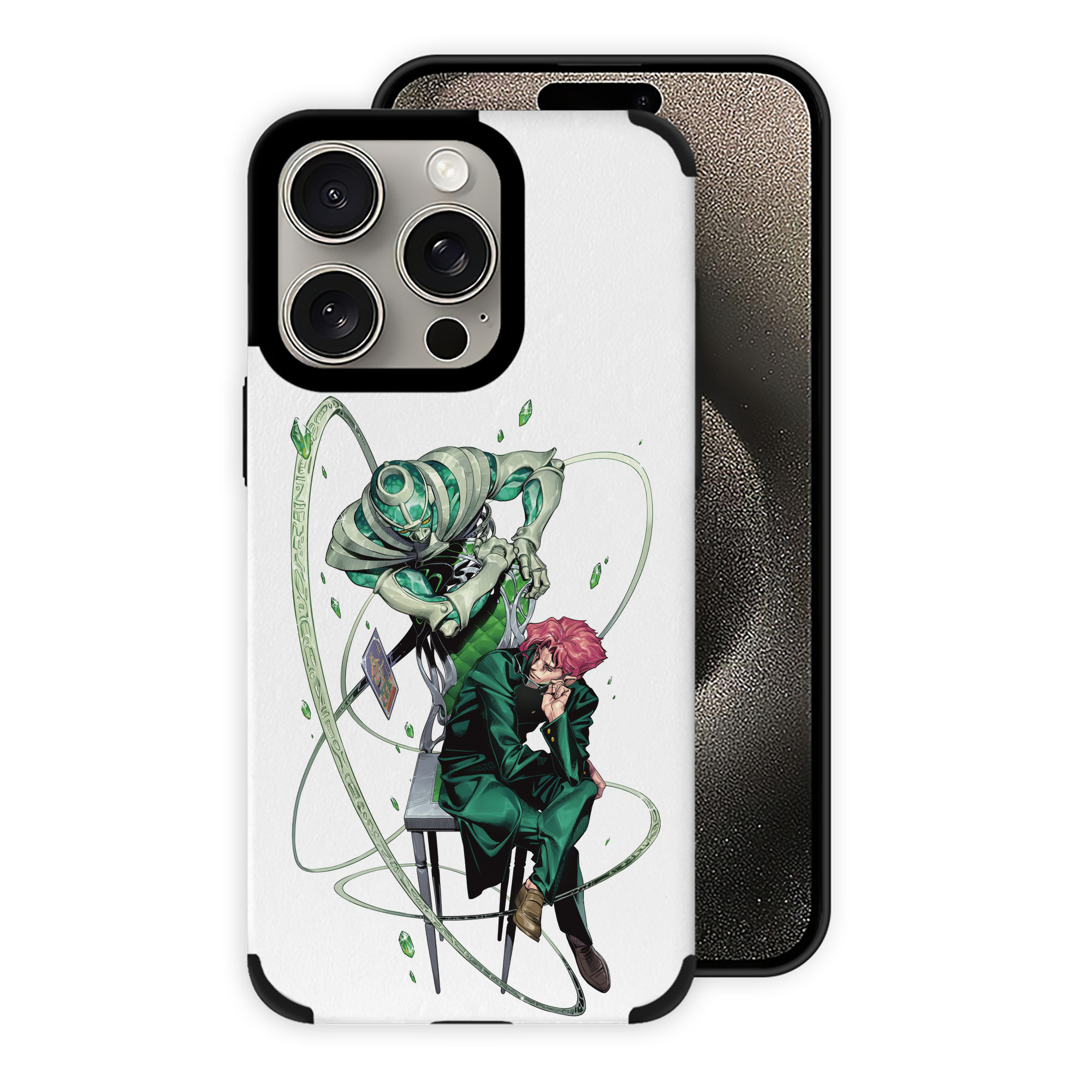 （画像用） ジョジョの奇妙な冒険 花京院 典明（かきょういん のりあき） JoJo's Bizarre Adventure Kakyoin Noriaki 【iPhone15ProMax対応】 PUレザー スマホケース 耐衝撃＆黄変防止