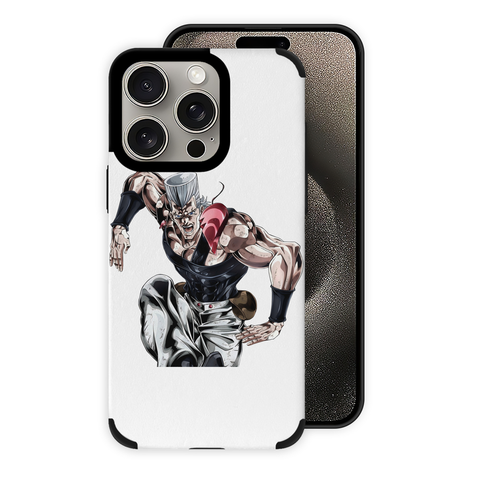 （画像用） ジョジョの奇妙な冒険 ジャン＝ピエール?ポルナレフ JoJo's Bizarre Adventure Jan Pierre Polnareff 【iPhone15ProMax対応】 PUレザー スマホケース 耐衝撃＆黄変防止