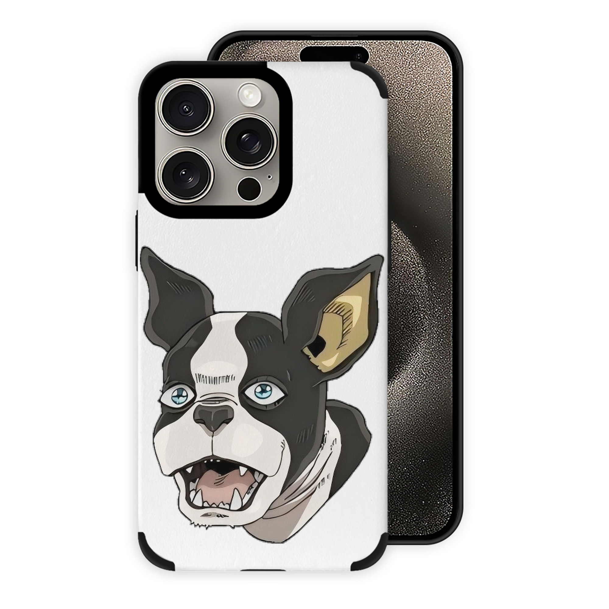 （画像用） ジョジョの奇妙な冒険 イギー JoJo's Bizarre Adventure Iggy 【iPhone15ProMax対応】 PUレザー スマホケース 耐衝撃＆黄変防止