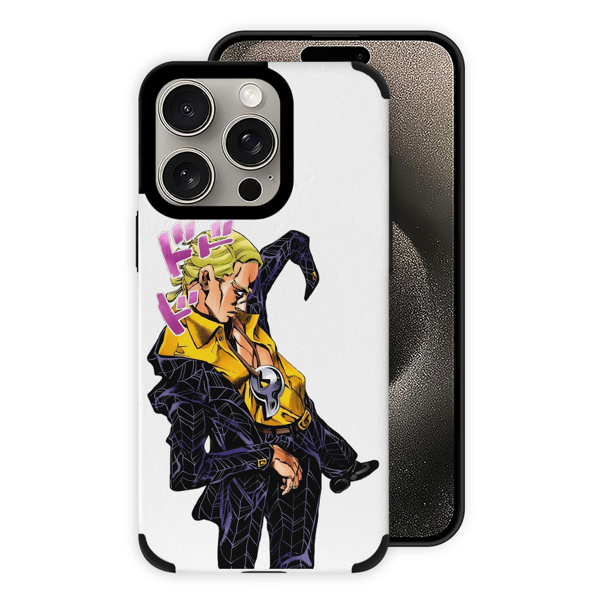 （画像用） ジョジョの奇妙な冒険 プロシュート JoJo's Bizarre Adventure Prosciutto 【iPhone15ProMax対応】 PUレザー スマホケース 耐衝撃＆黄変防止