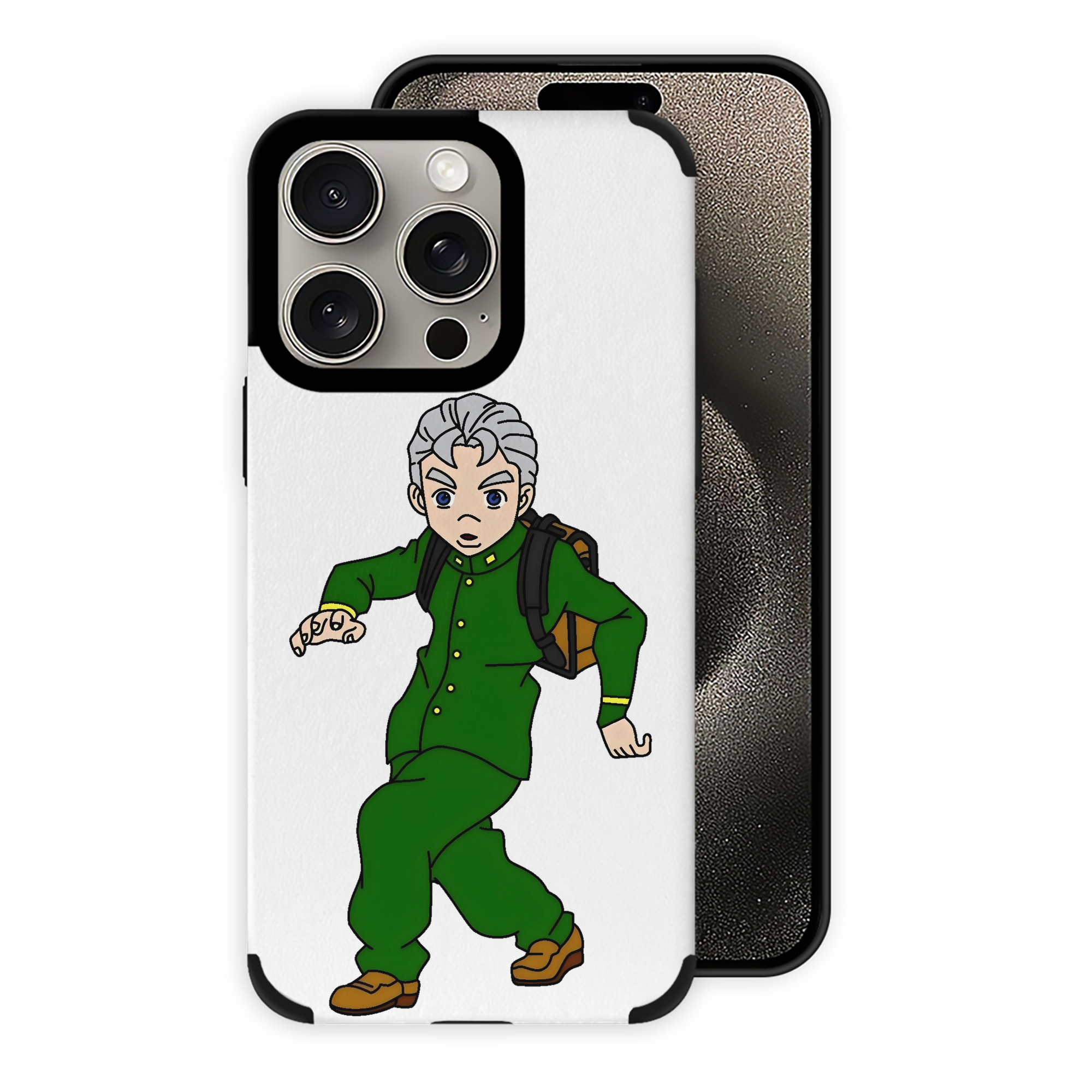 （画像用） ジョジョの奇妙な冒険 広瀨康一 JoJo's Bizarre Adventure Hirose Koichi 【iPhone15ProMax対応】 PUレザー スマホケース 耐衝撃＆黄変防止