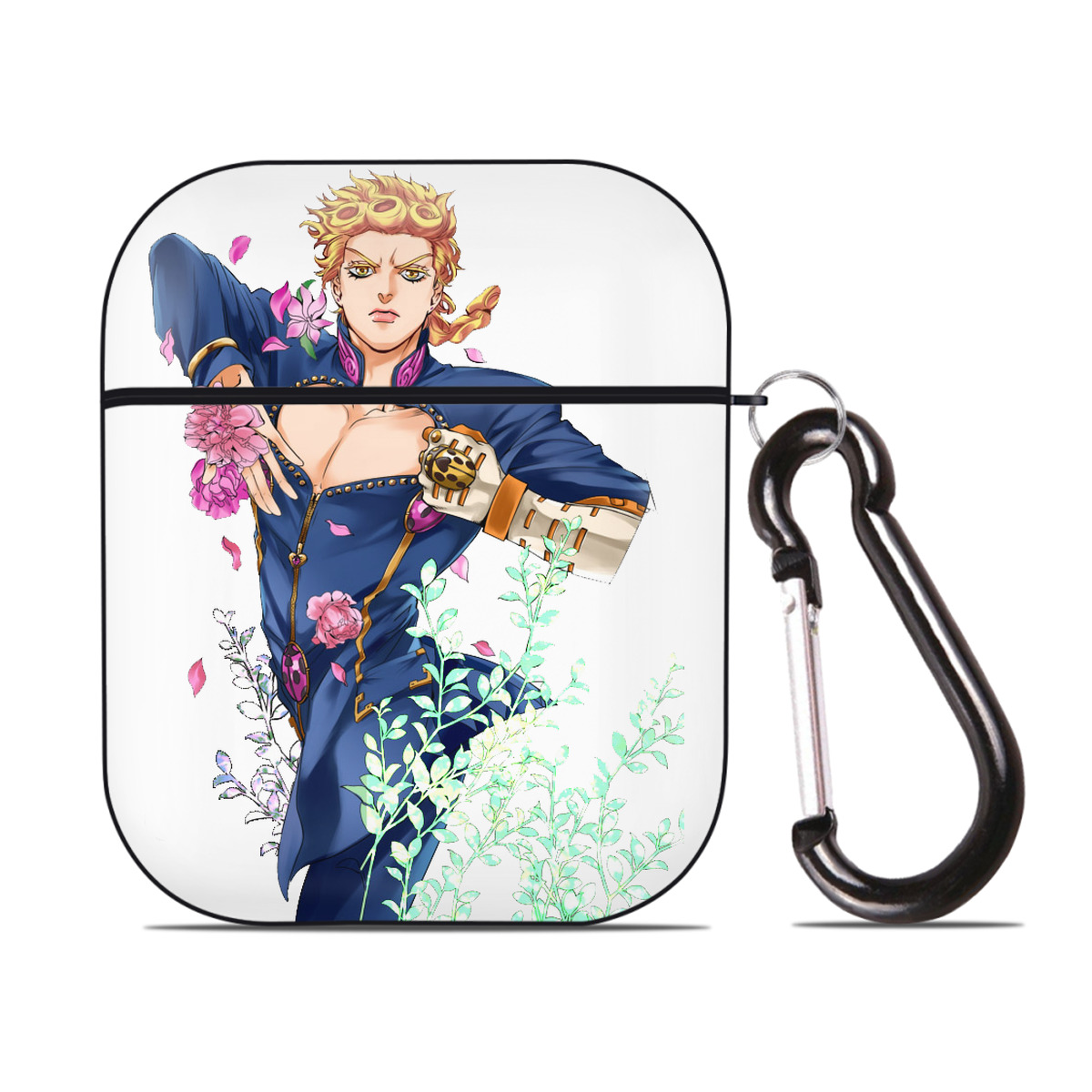 （画像用） ジョジョの奇妙な冒険 ジョルノ?ジョバァーナ JoJo's Bizarre Adventure Giorno Giovanna AirPods 第2世代保護ケース ハードシェル ブラック 耐衝撃・防指紋・カラビナ付き