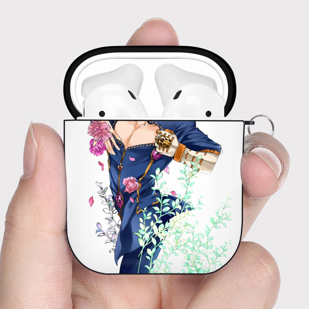（画像用） ジョジョの奇妙な冒険 ジョルノ?ジョバァーナ JoJo's Bizarre Adventure Giorno Giovanna AirPods 第2世代保護ケース ハードシェル ブラック 耐衝撃・防指紋・カラビナ付き