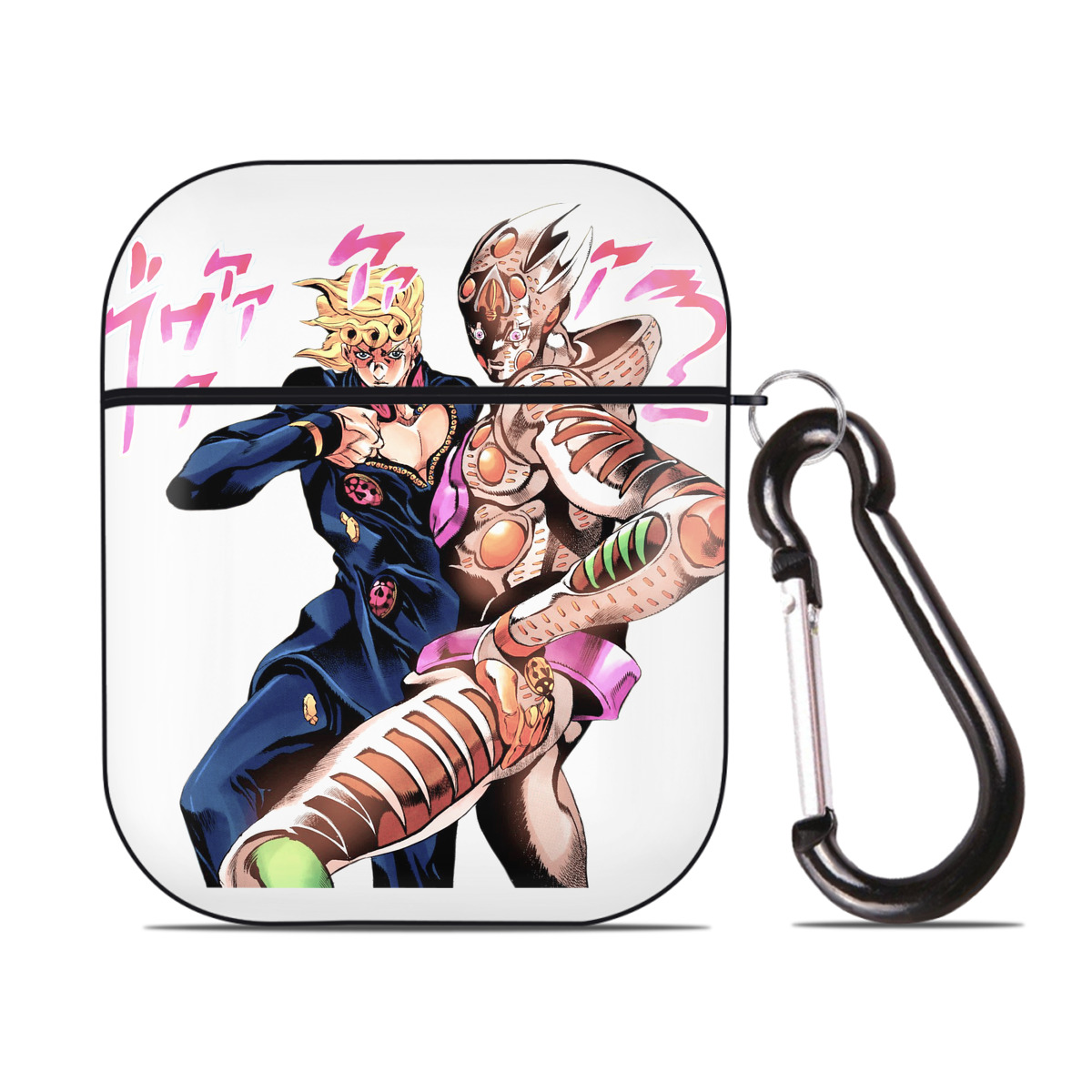 （画像用） ジョジョの奇妙な冒険 ジョルノ?ジョバァーナ JoJo's Bizarre Adventure Giorno Giovanna AirPods 第2世代保護ケース ハードシェル ブラック 耐衝撃・防指紋・カラビナ付き
