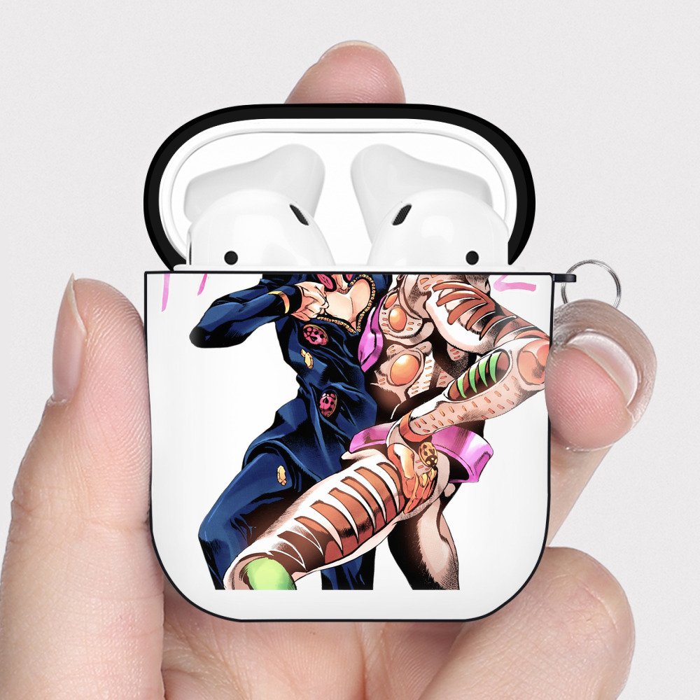（画像用） ジョジョの奇妙な冒険 ジョルノ?ジョバァーナ JoJo's Bizarre Adventure Giorno Giovanna AirPods 第2世代保護ケース ハードシェル ブラック 耐衝撃・防指紋・カラビナ付き