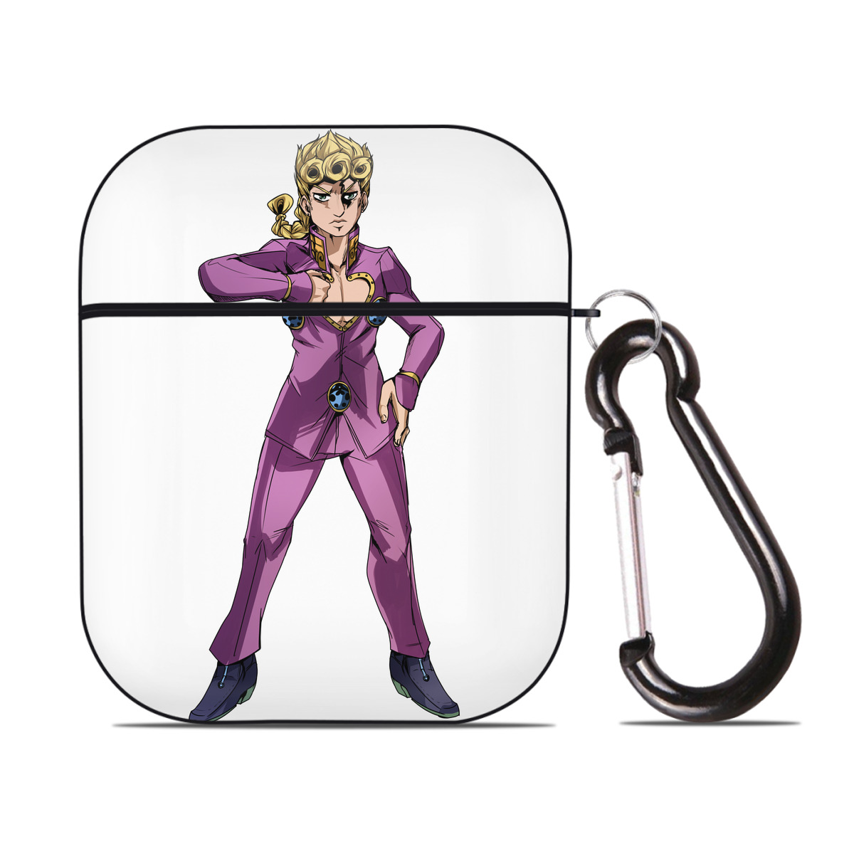 （画像用） ジョジョの奇妙な冒険 ジョルノ?ジョバァーナ JoJo's Bizarre Adventure Giorno Giovanna AirPods 第2世代保護ケース ハードシェル ブラック 耐衝撃・防指紋・カラビナ付き