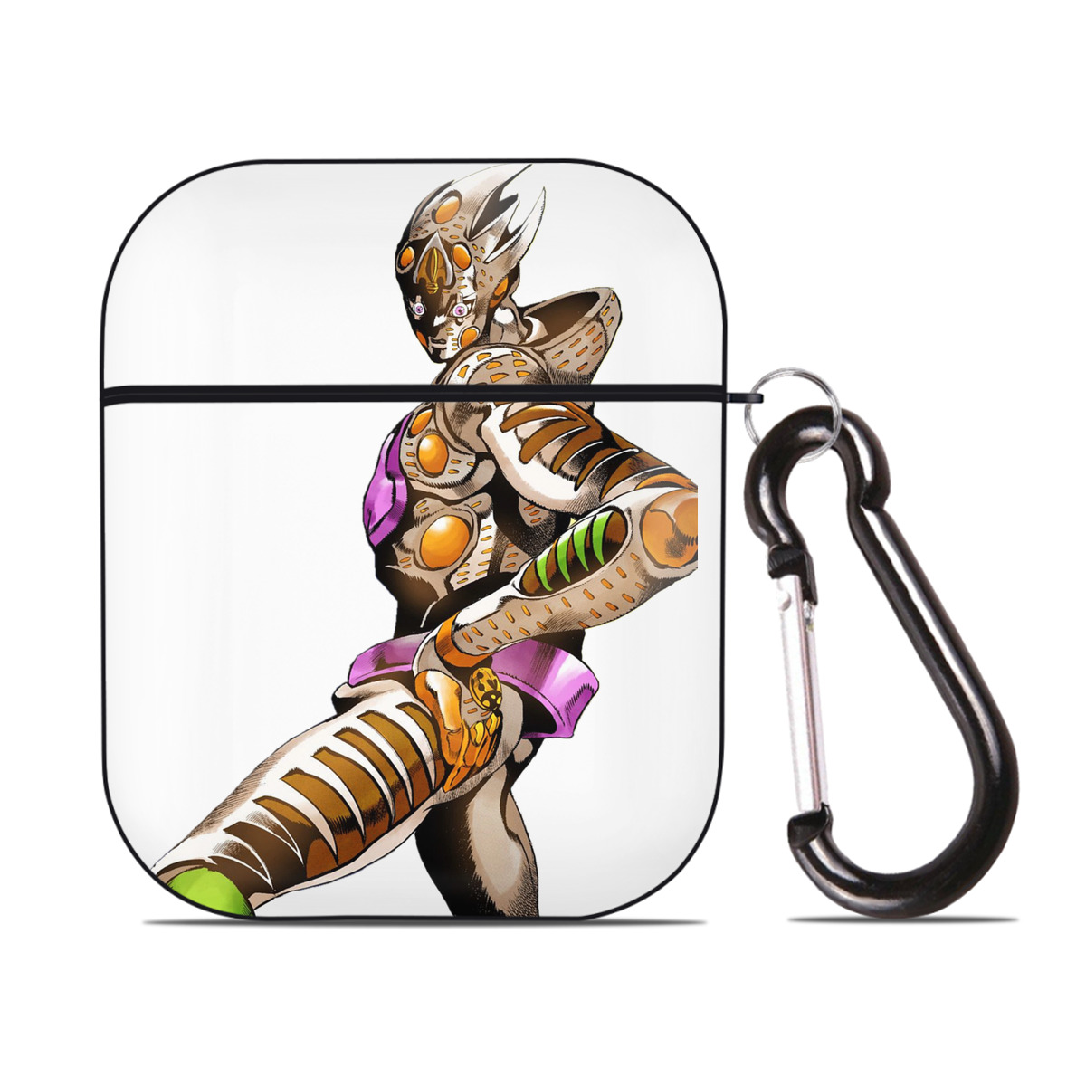 （画像用） ジョジョの奇妙な冒険 ジョルノ?ジョバァーナ JoJo's Bizarre Adventure Giorno Giovanna AirPods 第2世代保護ケース ハードシェル ブラック 耐衝撃・防指紋・カラビナ付き