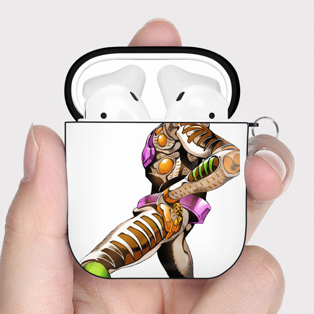 （画像用） ジョジョの奇妙な冒険 ジョルノ?ジョバァーナ JoJo's Bizarre Adventure Giorno Giovanna AirPods 第2世代保護ケース ハードシェル ブラック 耐衝撃・防指紋・カラビナ付き