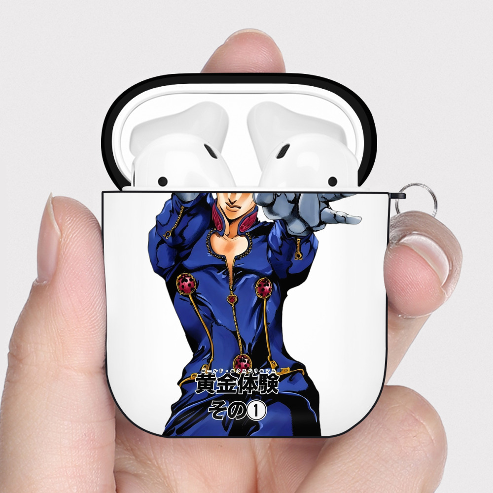 （画像用） ジョジョの奇妙な冒険 ジョルノ?ジョバァーナ JoJo's Bizarre Adventure Giorno Giovanna AirPods 第2世代保護ケース ハードシェル ブラック 耐衝撃・防指紋・カラビナ付き