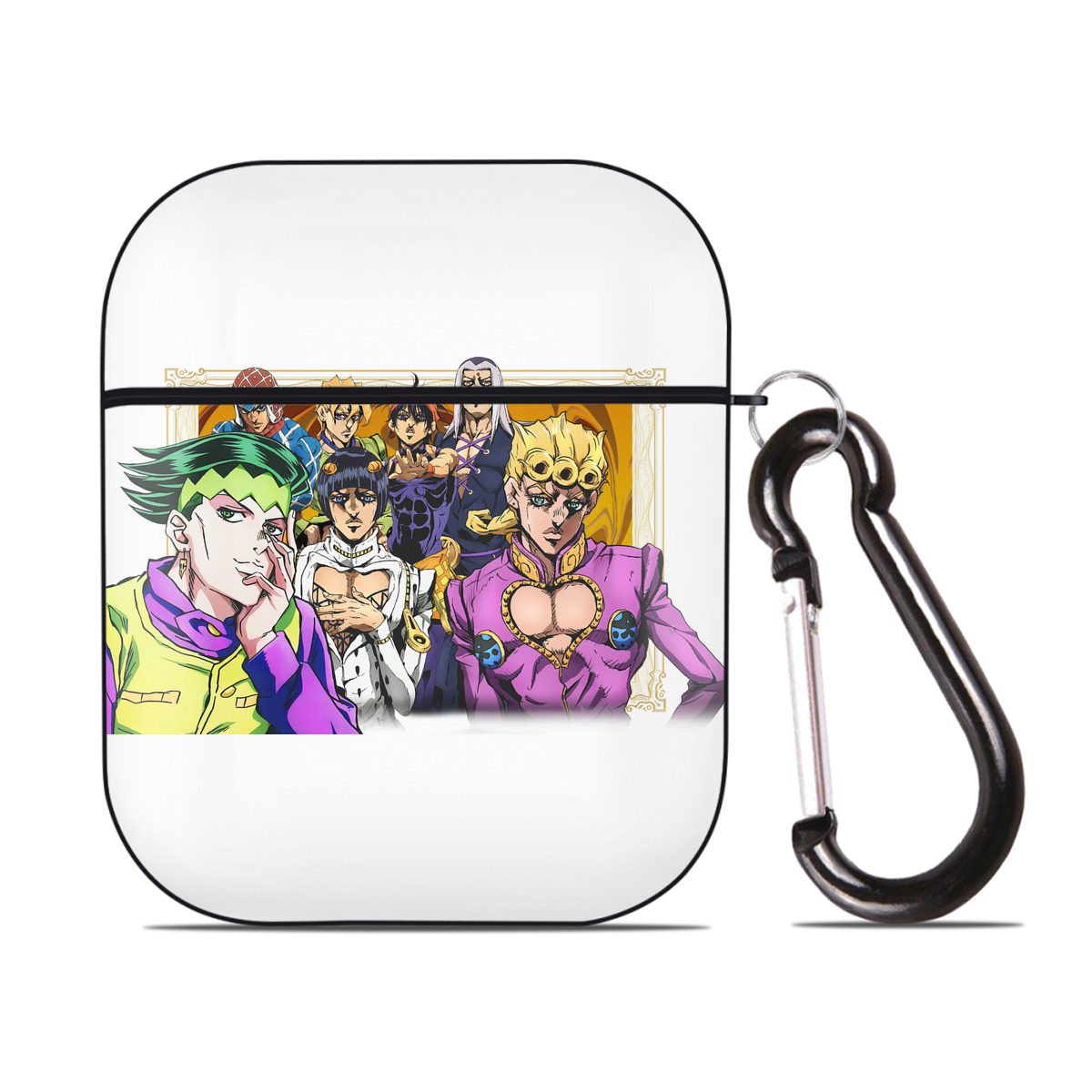 （画像用） ジョジョの奇妙な冒険 ジョルノ?ジョバァーナ JoJo's Bizarre Adventure Giorno Giovanna AirPods 第2世代保護ケース ハードシェル ブラック 耐衝撃・防指紋・カラビナ付き