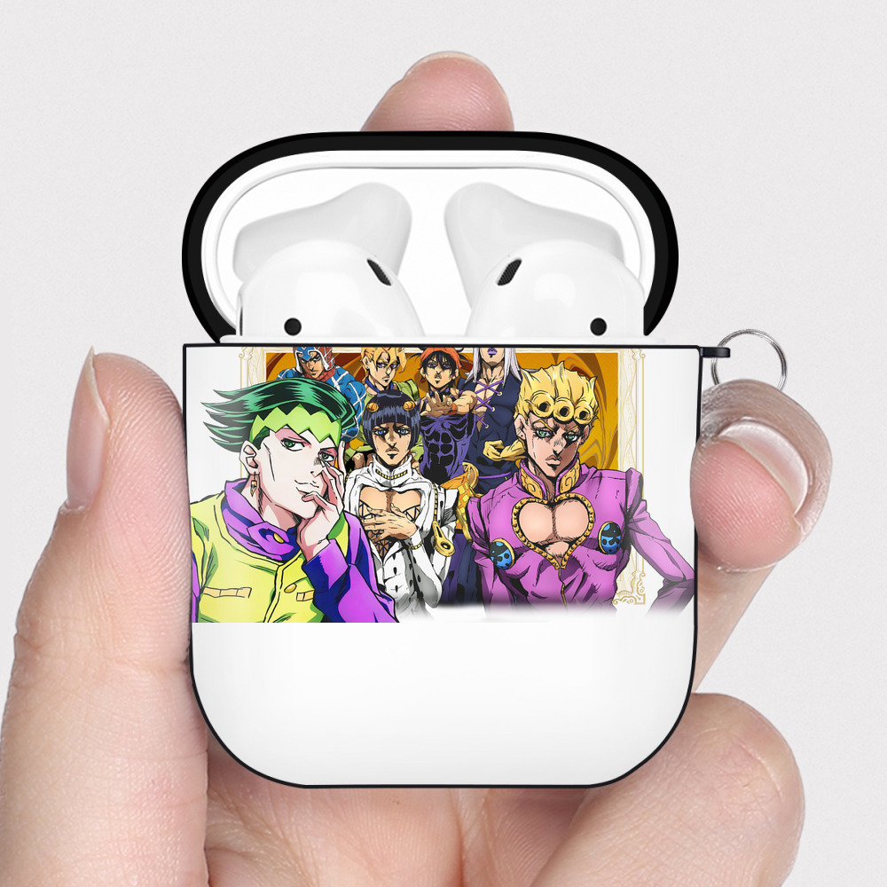 （画像用） ジョジョの奇妙な冒険 ジョルノ?ジョバァーナ JoJo's Bizarre Adventure Giorno Giovanna AirPods 第2世代保護ケース ハードシェル ブラック 耐衝撃・防指紋・カラビナ付き