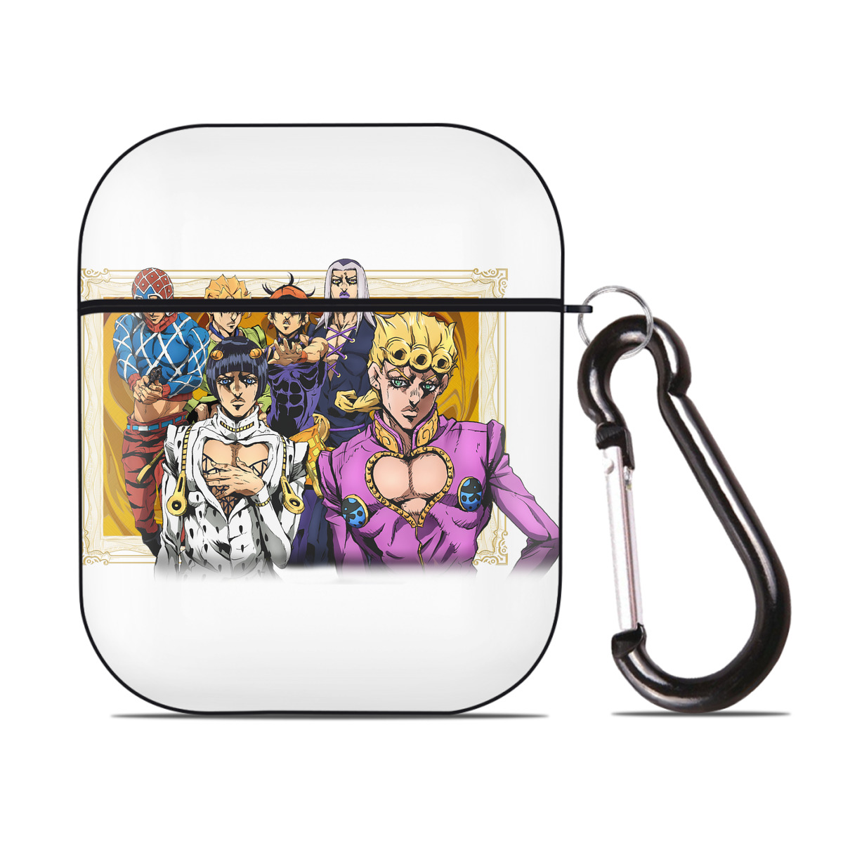 （画像用） ジョジョの奇妙な冒険 ジョルノ?ジョバァーナ JoJo's Bizarre Adventure Giorno Giovanna AirPods 第2世代保護ケース ハードシェル ブラック 耐衝撃・防指紋・カラビナ付き