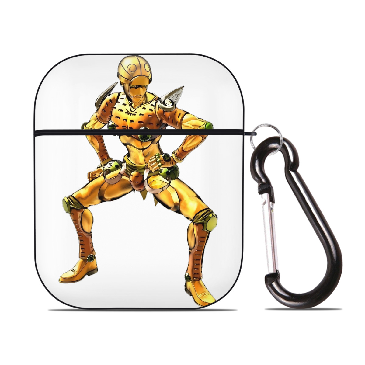 （画像用） ジョジョの奇妙な冒険 ジョルノ?ジョバァーナ JoJo's Bizarre Adventure Giorno Giovanna AirPods 第2世代保護ケース ハードシェル ブラック 耐衝撃・防指紋・カラビナ付き