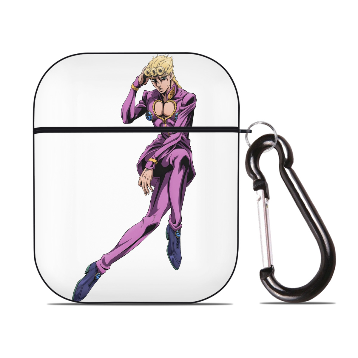 （画像用） ジョジョの奇妙な冒険 ジョルノ?ジョバァーナ JoJo's Bizarre Adventure Giorno Giovanna AirPods 第2世代保護ケース ハードシェル ブラック 耐衝撃・防指紋・カラビナ付き