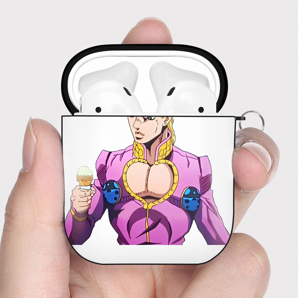 （画像用） ジョジョの奇妙な冒険 ジョルノ?ジョバァーナ JoJo's Bizarre Adventure Giorno Giovanna AirPods 第2世代保護ケース ハードシェル ブラック 耐衝撃・防指紋・カラビナ付き
