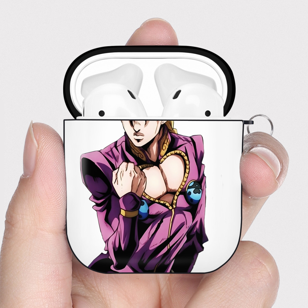 （画像用） ジョジョの奇妙な冒険 ジョルノ?ジョバァーナ JoJo's Bizarre Adventure Giorno Giovanna AirPods 第2世代保護ケース ハードシェル ブラック 耐衝撃・防指紋・カラビナ付き