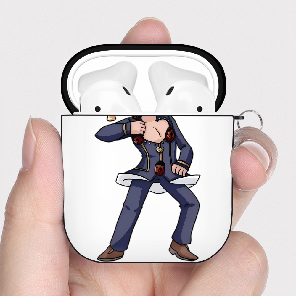 （画像用） ジョジョの奇妙な冒険 ジョルノ?ジョバァーナ JoJo's Bizarre Adventure Giorno Giovanna AirPods 第2世代保護ケース ハードシェル ブラック 耐衝撃・防指紋・カラビナ付き