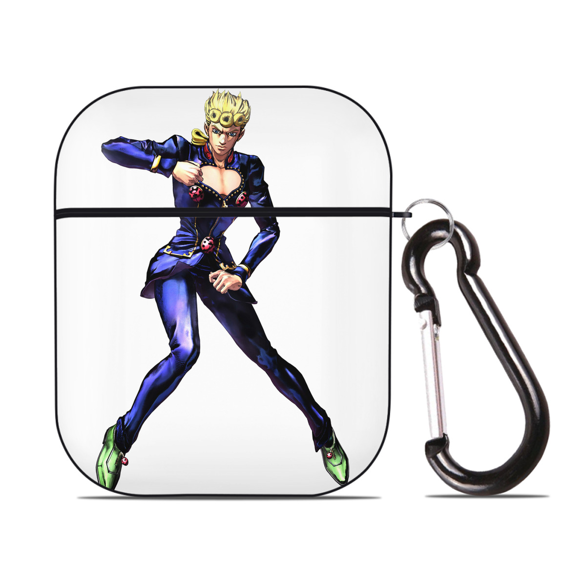 （画像用） ジョジョの奇妙な冒険 ジョルノ?ジョバァーナ JoJo's Bizarre Adventure Giorno Giovanna AirPods 第2世代保護ケース ハードシェル ブラック 耐衝撃・防指紋・カラビナ付き