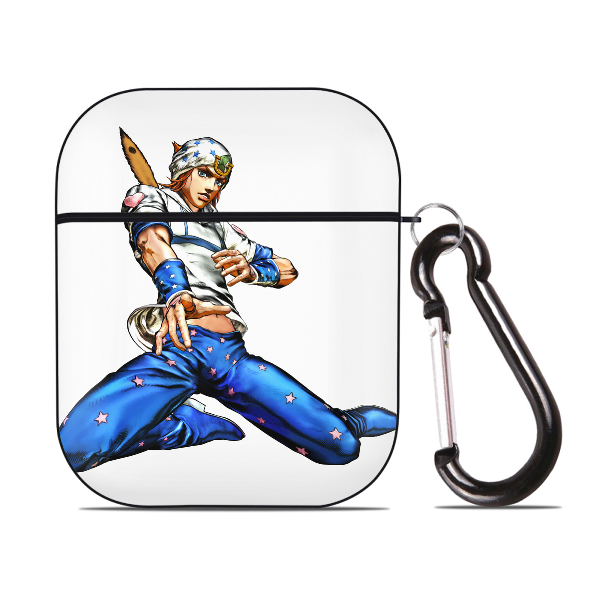 （画像用） ジョジョの奇妙な冒険 ジョナサン?ジョースター JoJo's Bizarre Adventure Jonathan Joestar AirPods 第2世代保護ケース ハードシェル ブラック 耐衝撃・防指紋・カラビナ付き