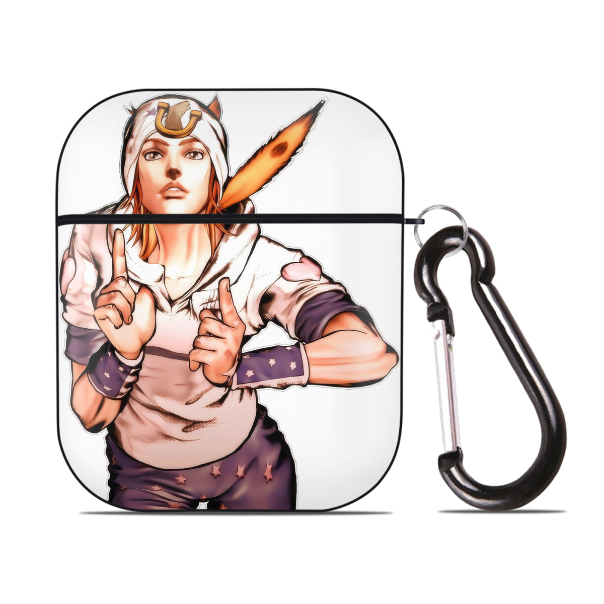 （画像用） ジョジョの奇妙な冒険 ジョナサン?ジョースター JoJo's Bizarre Adventure Jonathan Joestar AirPods 第2世代保護ケース ハードシェル ブラック 耐衝撃・防指紋・カラビナ付き