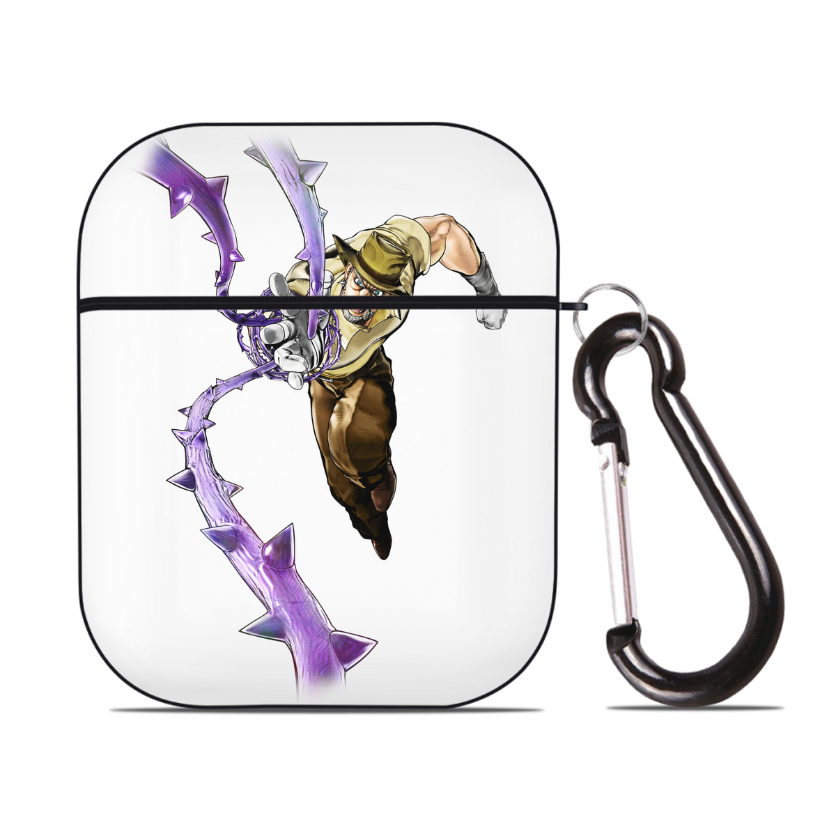 （画像用） ジョジョの奇妙な冒険 ジョセフ?ジョースター JoJo's Bizarre Adventure Joseph Joestar AirPods 第2世代保護ケース ハードシェル ブラック 耐衝撃・防指紋・カラビナ付き