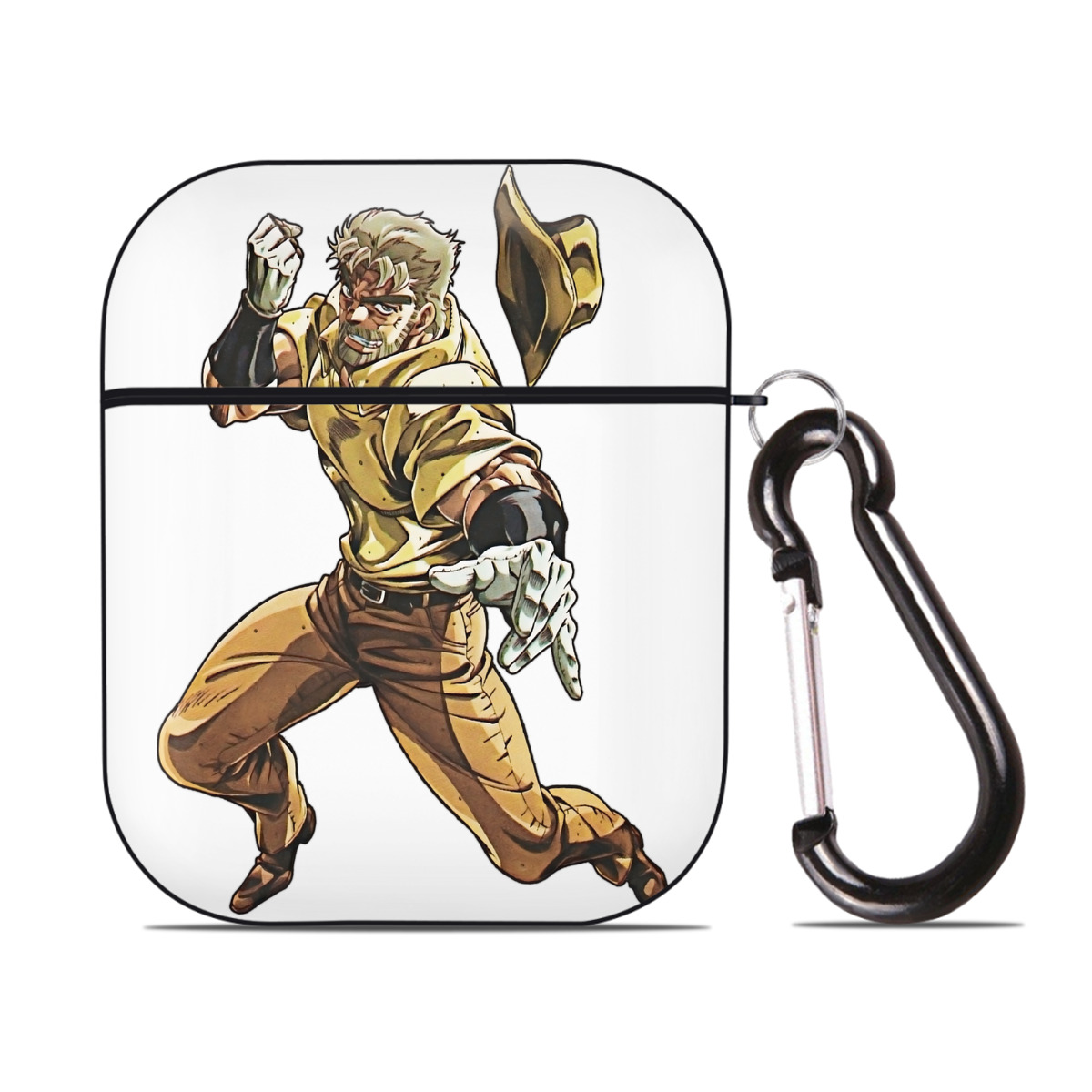 （画像用） ジョジョの奇妙な冒険 ジョセフ?ジョースター JoJo's Bizarre Adventure Joseph Joestar AirPods 第2世代保護ケース ハードシェル ブラック 耐衝撃・防指紋・カラビナ付き