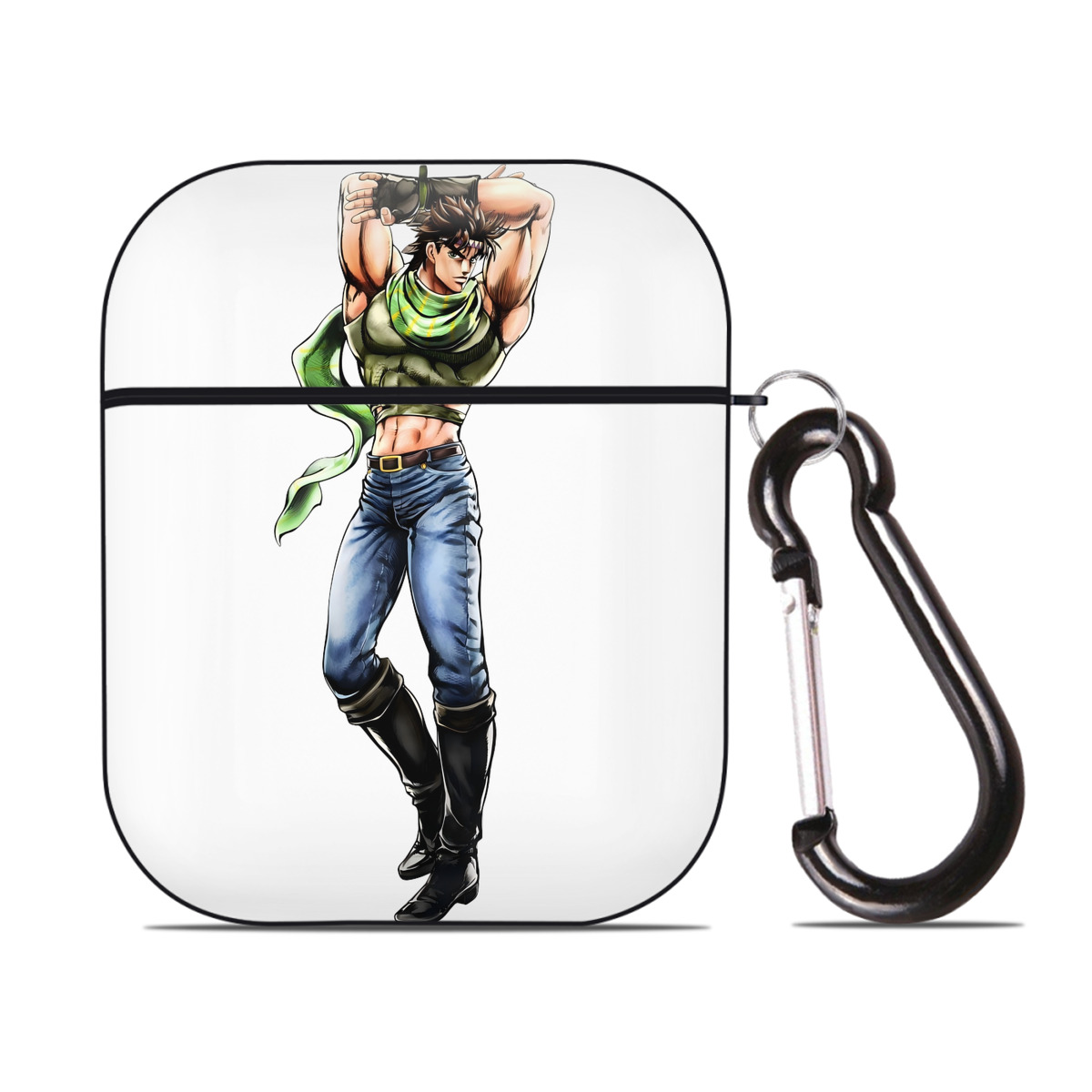 （画像用） ジョジョの奇妙な冒険 ジョセフ?ジョースター JoJo's Bizarre Adventure Joseph Joestar AirPods 第2世代保護ケース ハードシェル ブラック 耐衝撃・防指紋・カラビナ付き