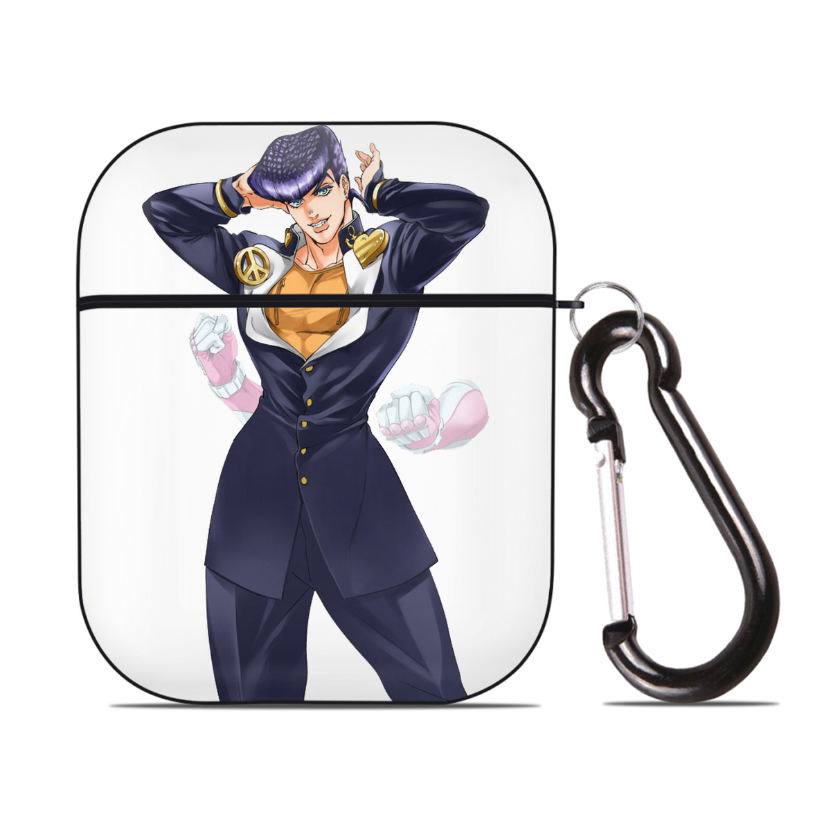 （画像用） ジョジョの奇妙な冒険 ひがしかた じょうすけ JoJo's Bizarre Adventure Higashikata Josuke AirPods 第2世代保護ケース ハードシェル ブラック 耐衝撃・防指紋・カラビナ付き