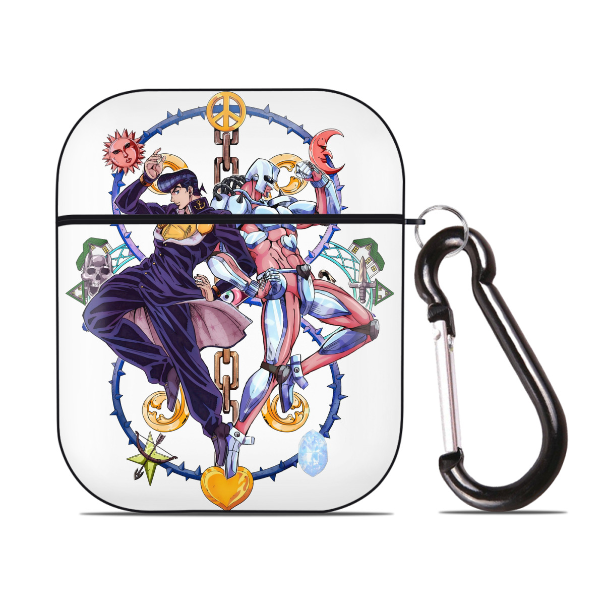 （画像用） ジョジョの奇妙な冒険 ひがしかた じょうすけ JoJo's Bizarre Adventure Higashikata Josuke AirPods 第2世代保護ケース ハードシェル ブラック 耐衝撃・防指紋・カラビナ付き