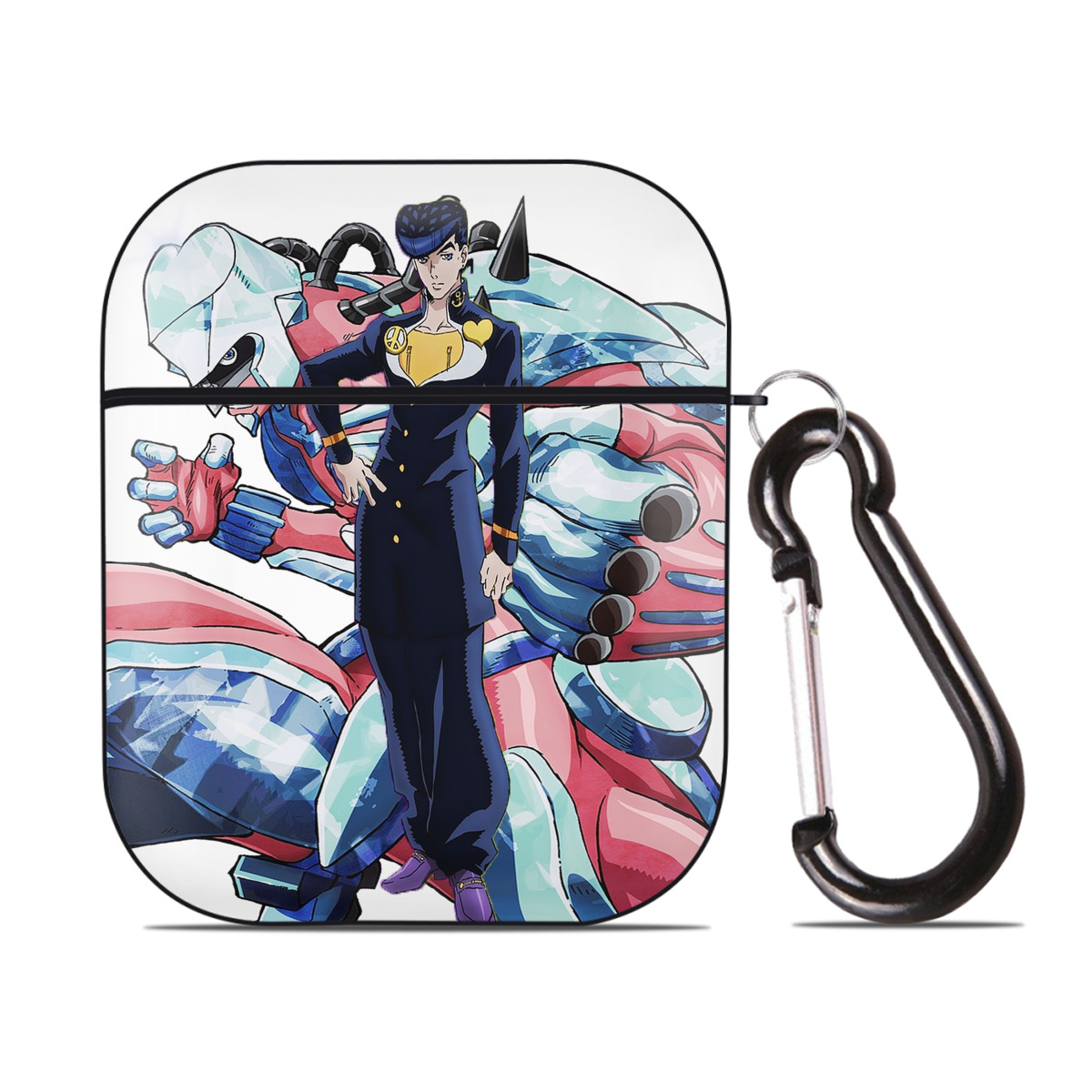 （画像用） ジョジョの奇妙な冒険 ひがしかた じょうすけ JoJo's Bizarre Adventure Higashikata Josuke AirPods 第2世代保護ケース ハードシェル ブラック 耐衝撃・防指紋・カラビナ付き