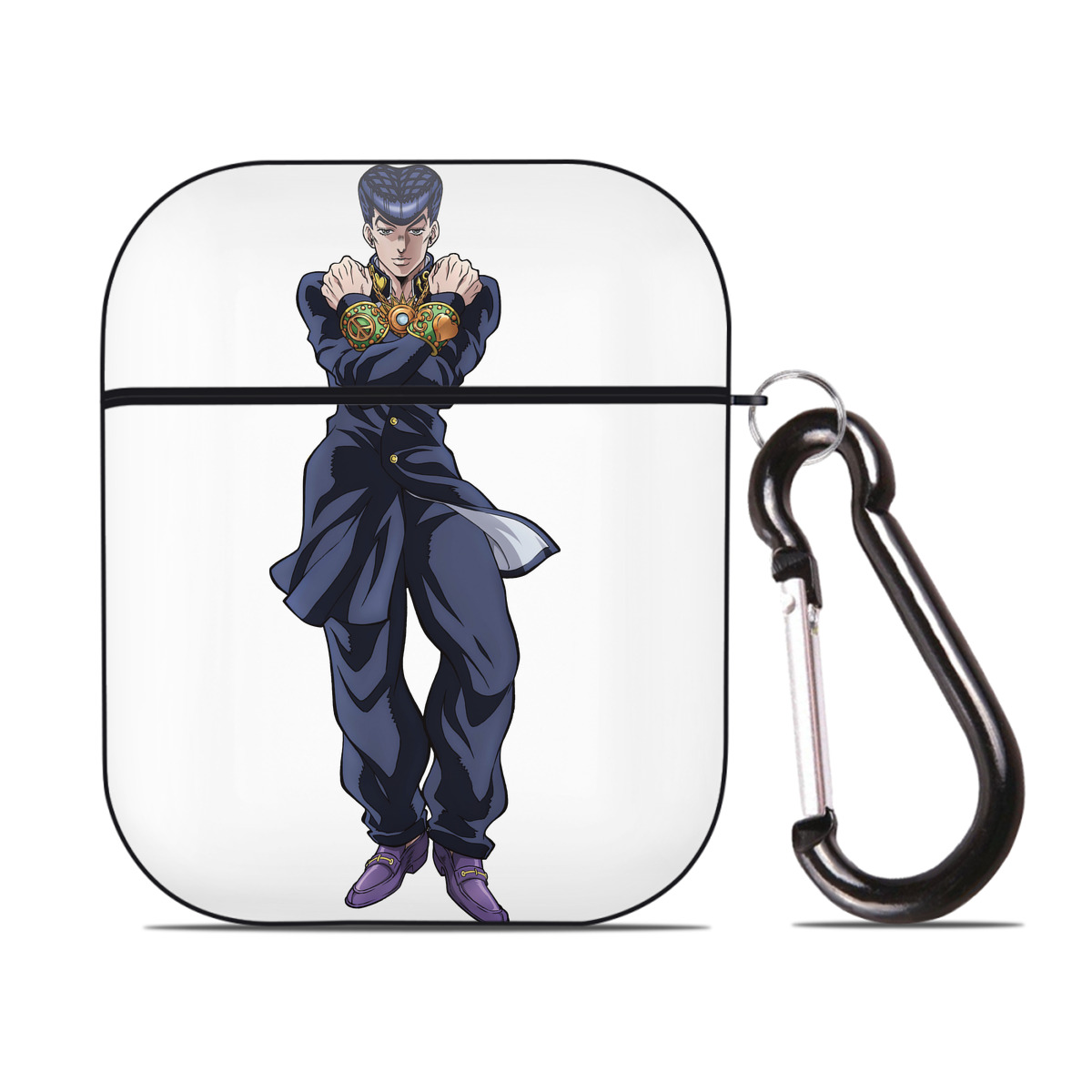 （画像用） ジョジョの奇妙な冒険 ひがしかた じょうすけ JoJo's Bizarre Adventure Higashikata Josuke AirPods 第2世代保護ケース ハードシェル ブラック 耐衝撃・防指紋・カラビナ付き