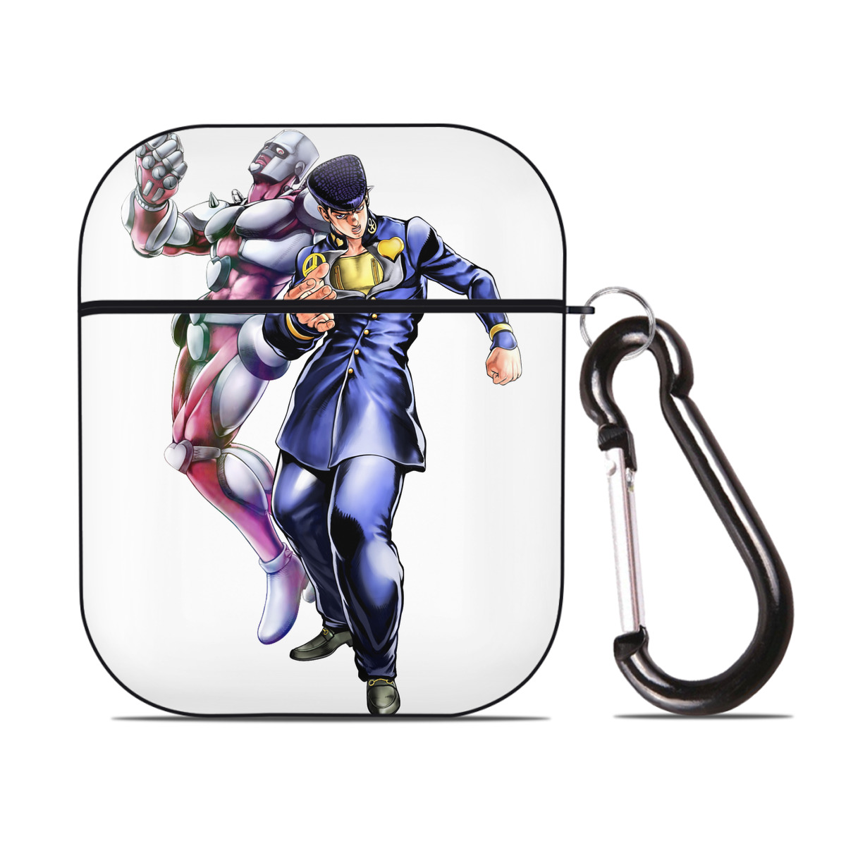 （画像用） ジョジョの奇妙な冒険 ひがしかた じょうすけ JoJo's Bizarre Adventure Higashikata Josuke AirPods 第2世代保護ケース ハードシェル ブラック 耐衝撃・防指紋・カラビナ付き