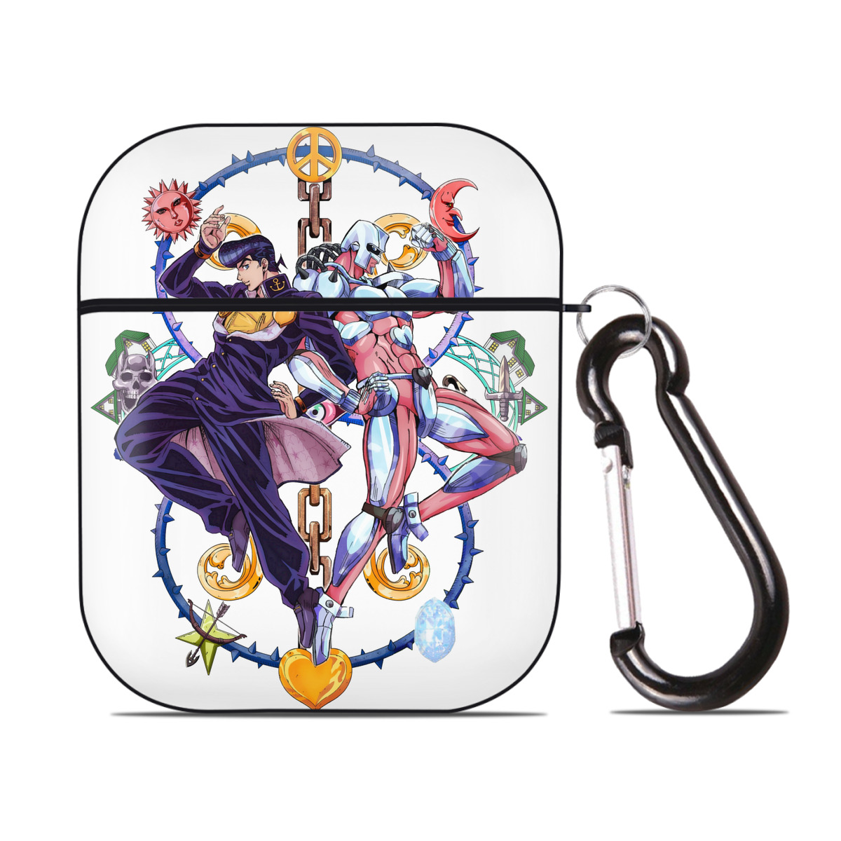 （画像用） ジョジョの奇妙な冒険 ひがしかた じょうすけ JoJo's Bizarre Adventure Higashikata Josuke AirPods 第2世代保護ケース ハードシェル ブラック 耐衝撃・防指紋・カラビナ付き