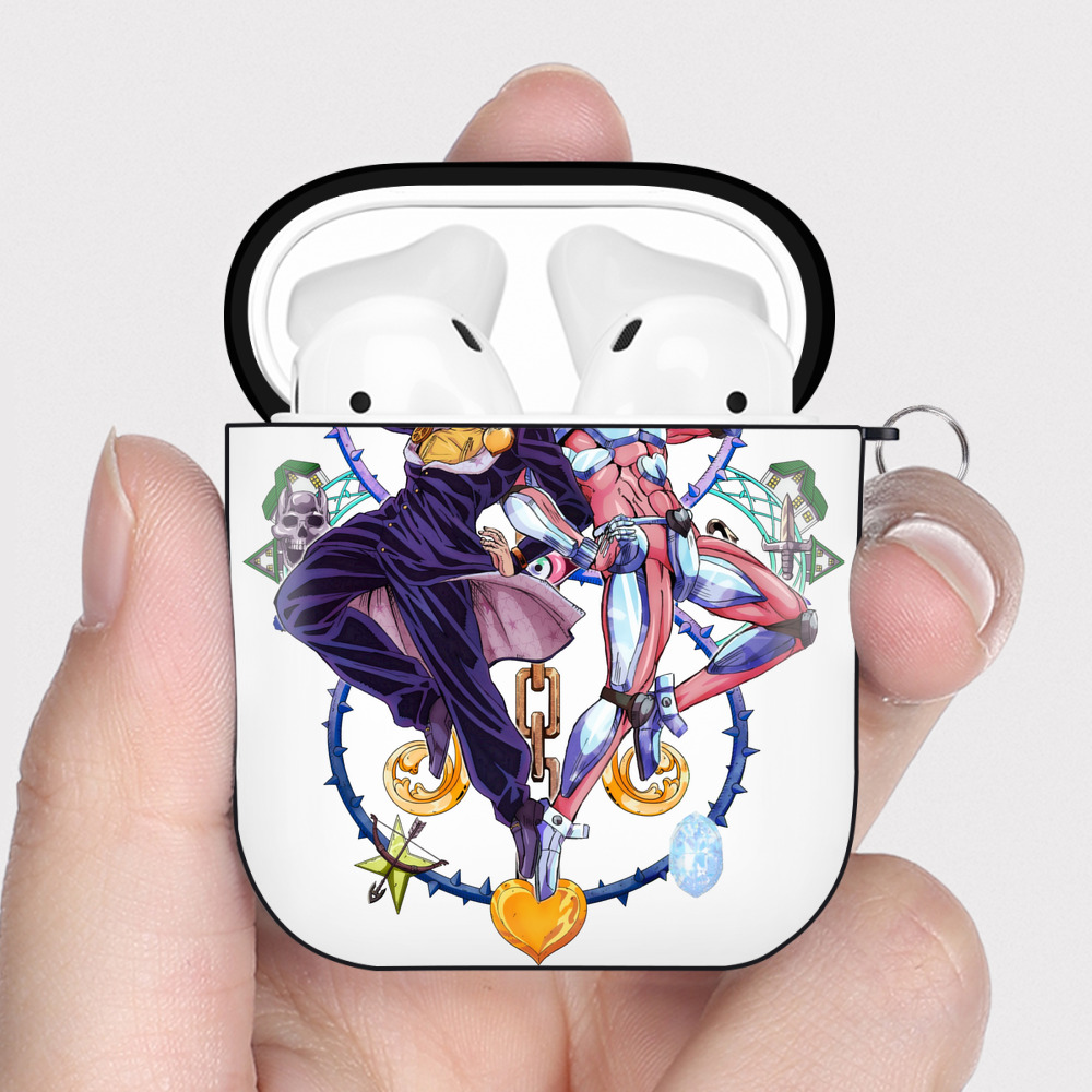 （画像用） ジョジョの奇妙な冒険 ひがしかた じょうすけ JoJo's Bizarre Adventure Higashikata Josuke AirPods 第2世代保護ケース ハードシェル ブラック 耐衝撃・防指紋・カラビナ付き