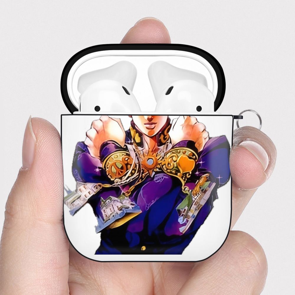 （画像用） ジョジョの奇妙な冒険 ひがしかた じょうすけ JoJo's Bizarre Adventure Higashikata Josuke AirPods 第2世代保護ケース ハードシェル ブラック 耐衝撃・防指紋・カラビナ付き