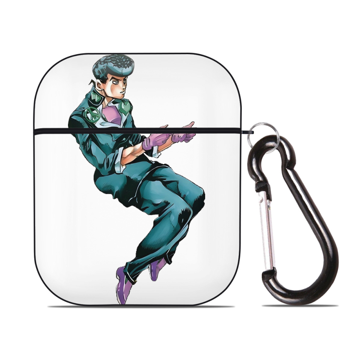（画像用） ジョジョの奇妙な冒険 ひがしかた じょうすけ JoJo's Bizarre Adventure Higashikata Josuke AirPods 第2世代保護ケース ハードシェル ブラック 耐衝撃・防指紋・カラビナ付き