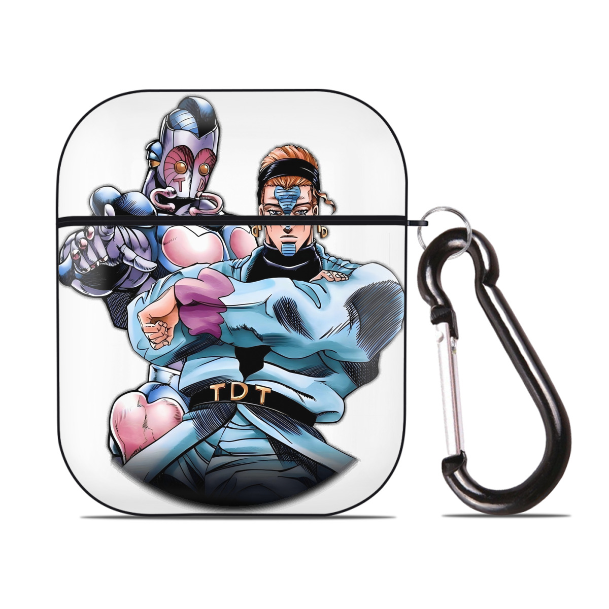 （画像用） ジョジョの奇妙な冒険 ひがしかた じょうすけ JoJo's Bizarre Adventure Higashikata Josuke AirPods 第2世代保護ケース ハードシェル ブラック 耐衝撃・防指紋・カラビナ付き