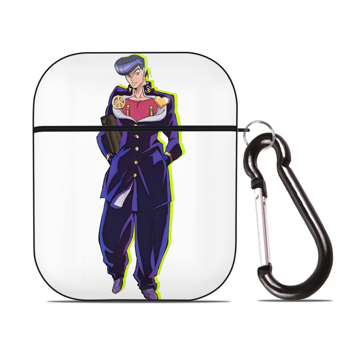 （画像用） ジョジョの奇妙な冒険 ひがしかた じょうすけ JoJo's Bizarre Adventure Higashikata Josuke AirPods 第2世代保護ケース ハードシェル ブラック 耐衝撃・防指紋・カラビナ付き