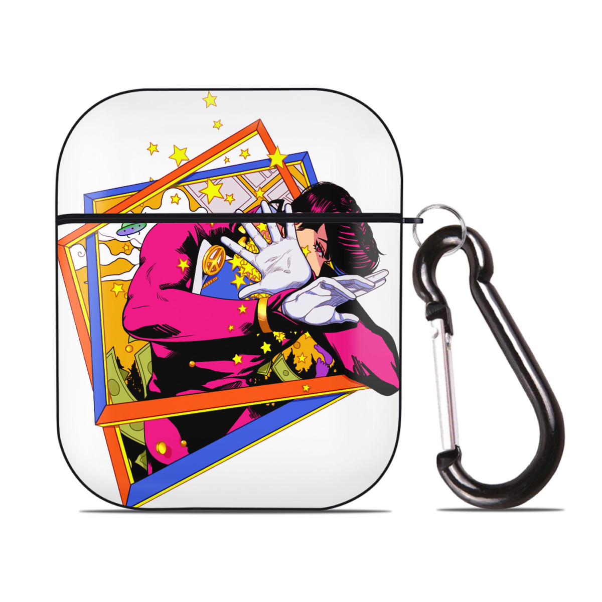 （画像用） ジョジョの奇妙な冒険 ひがしかた じょうすけ JoJo's Bizarre Adventure Higashikata Josuke AirPods 第2世代保護ケース ハードシェル ブラック 耐衝撃・防指紋・カラビナ付き