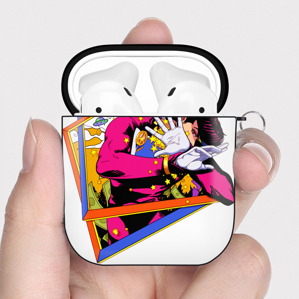 （画像用） ジョジョの奇妙な冒険 ひがしかた じょうすけ JoJo's Bizarre Adventure Higashikata Josuke AirPods 第2世代保護ケース ハードシェル ブラック 耐衝撃・防指紋・カラビナ付き