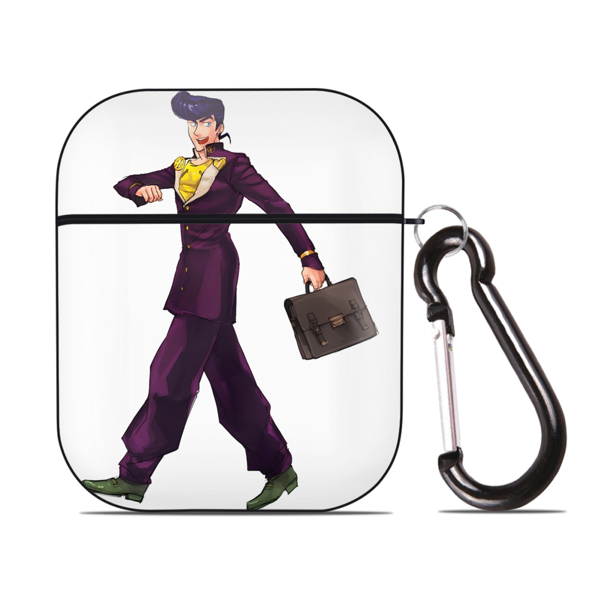 （画像用） ジョジョの奇妙な冒険 ひがしかた じょうすけ JoJo's Bizarre Adventure Higashikata Josuke AirPods 第2世代保護ケース ハードシェル ブラック 耐衝撃・防指紋・カラビナ付き