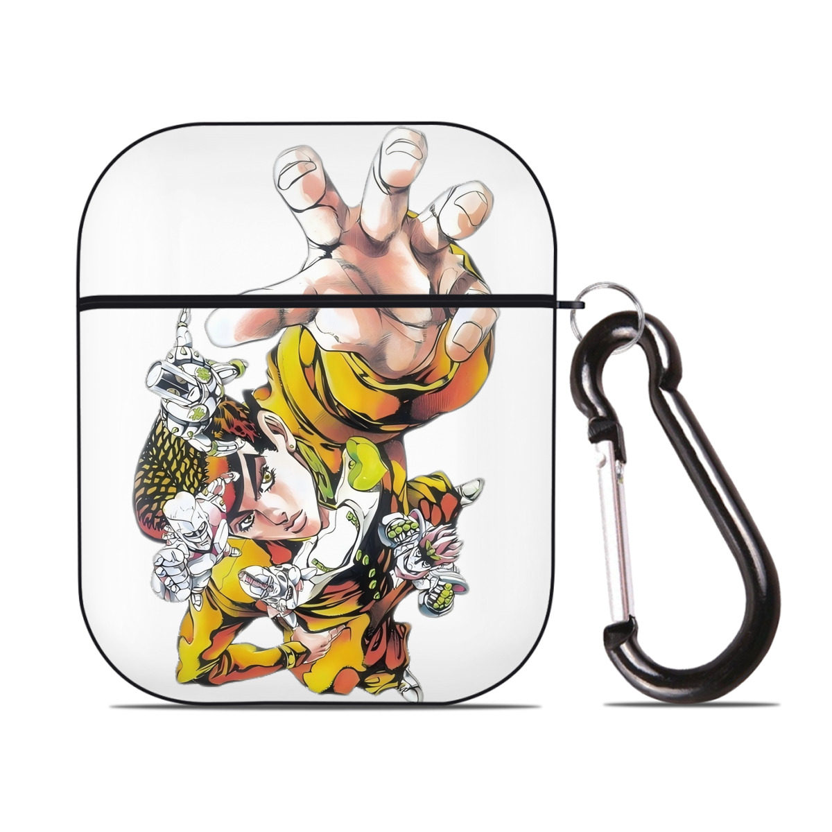 （画像用） ジョジョの奇妙な冒険 ひがしかた じょうすけ JoJo's Bizarre Adventure Higashikata Josuke AirPods 第2世代保護ケース ハードシェル ブラック 耐衝撃・防指紋・カラビナ付き